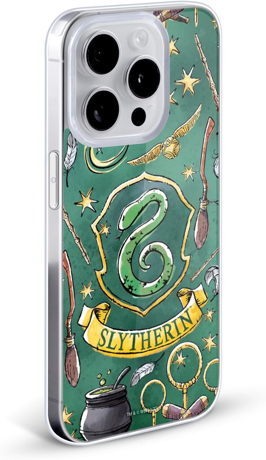 Head Case Designs Officially Licensed Harry Potter Slytherin Pattern Deathly Hallows XIII Gel Case [Military Grade Protection] Compatible with Apple iPhone 17 Pro