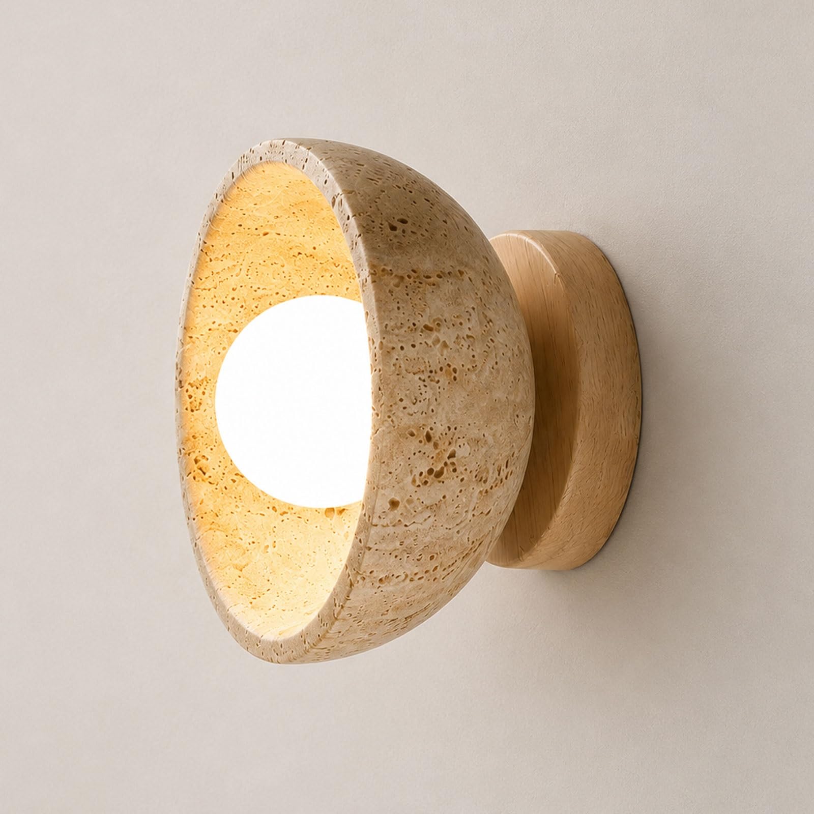 SXWNBIFH Modern Travertine Wall Sconce Lighting, Natural Stone Wall Lamp with Glass Shade, Luxury Decorative Wall Light for Bedroom, Living Room, Hallway, Hotel, G9 Fixture