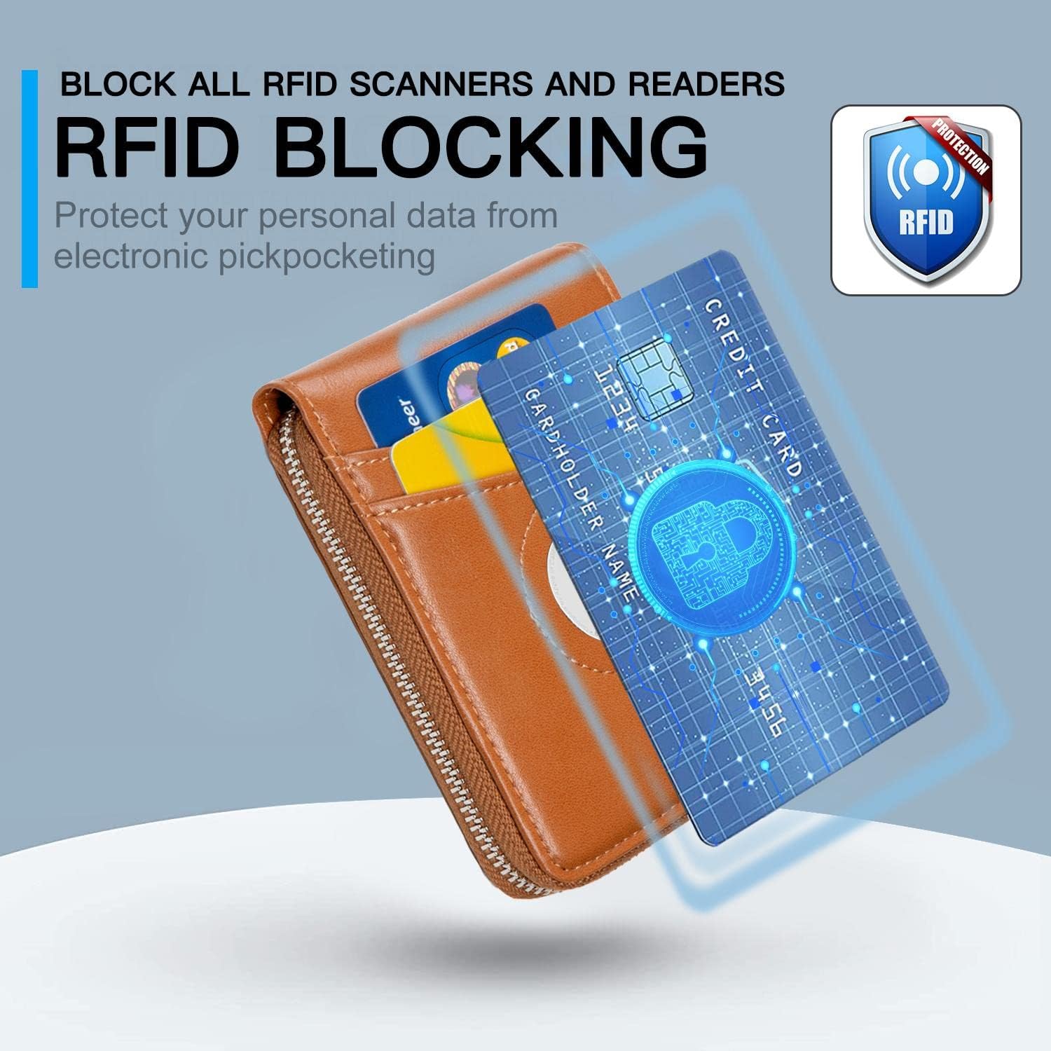 Huztencor AirTag Wallet, Mens Wallet Zipper RFID Slim Leather RFID Credit Card Wallet with Built-in Case Holder for Apple AirTag Oil Brown - Image 5