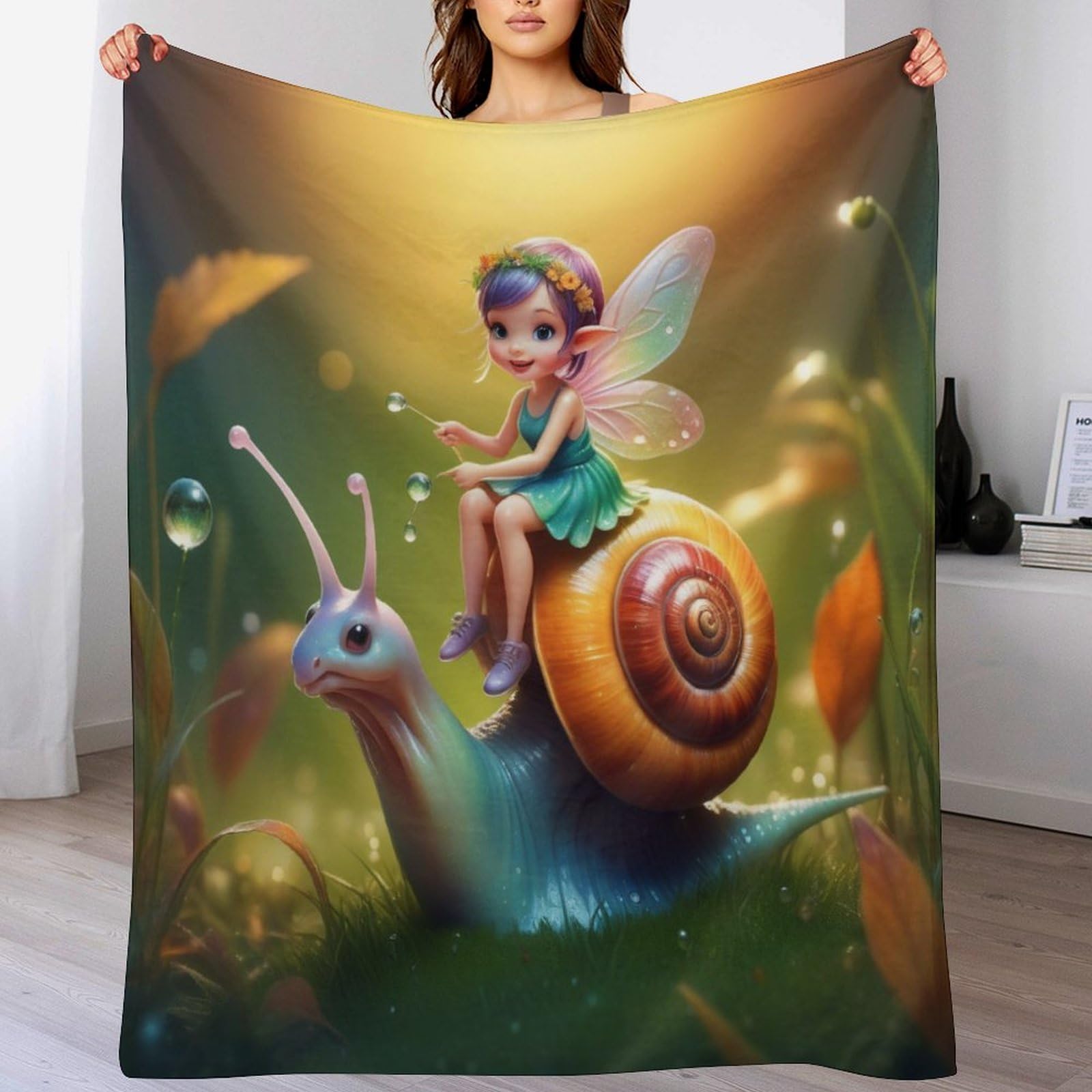 Couverture bébé escargot et elfe douceur flanelle pour canapé