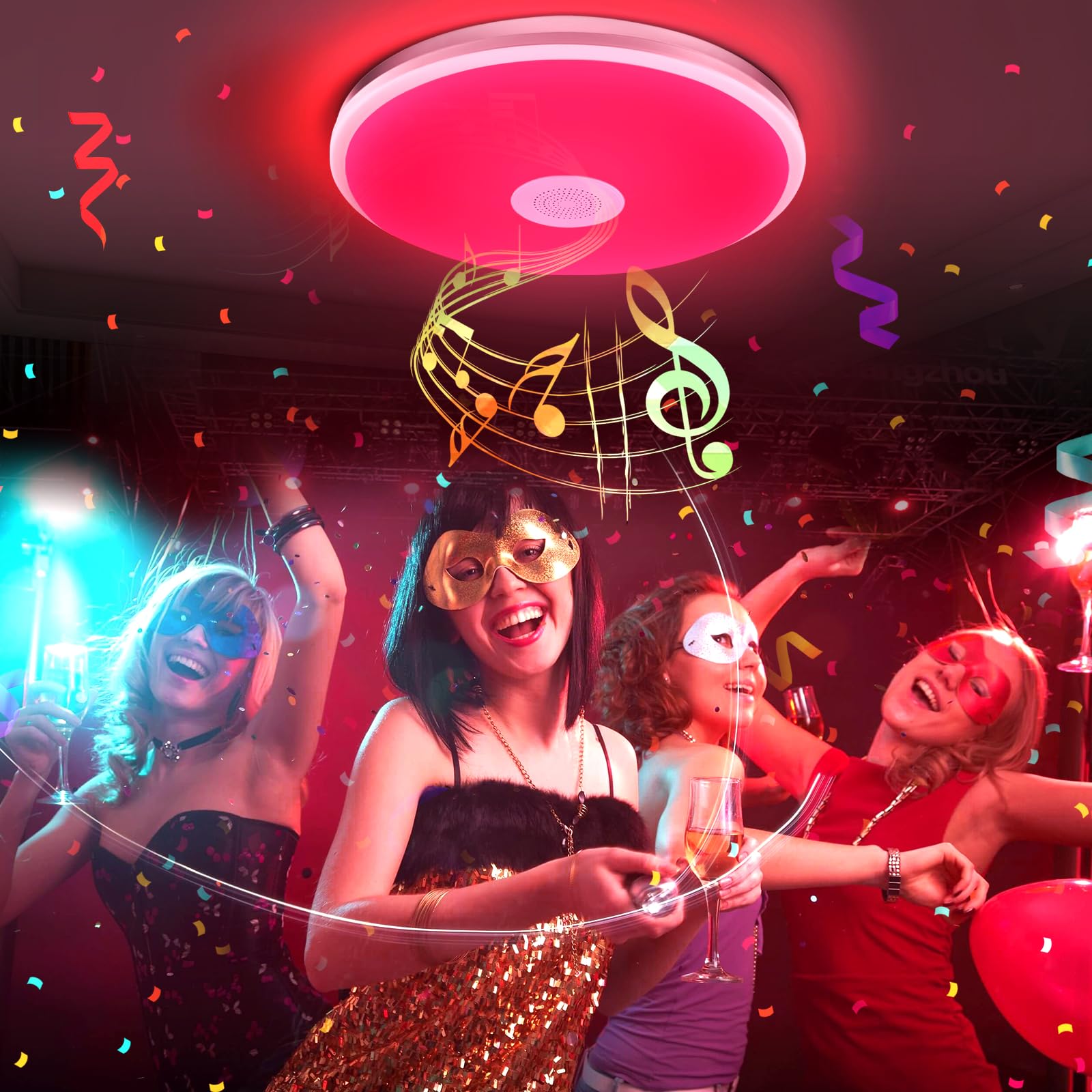 Plafoniera Led Soffitto Moderna, 48W Lampadario Soggiorno con Altoparlante Bluetooth, RGB Lampada da Soffitto con Telecomando e Controllo APP per Bagno, Camera da Letto, Soggiorno, Cucina