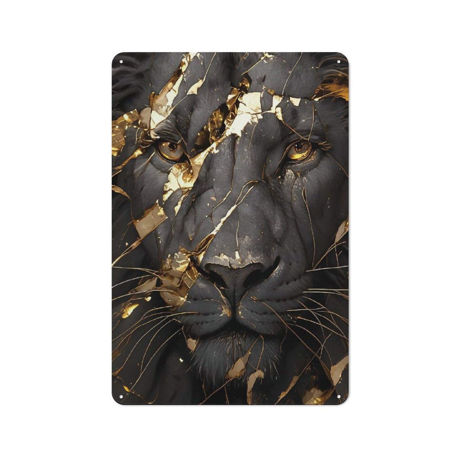Junmoney Style-12 Metal Wall Sign 30X20cm Featuring Golden Lion Portrait(2) For Café Or Home Bar, For Collectors Decorating Cafés And Home Bars