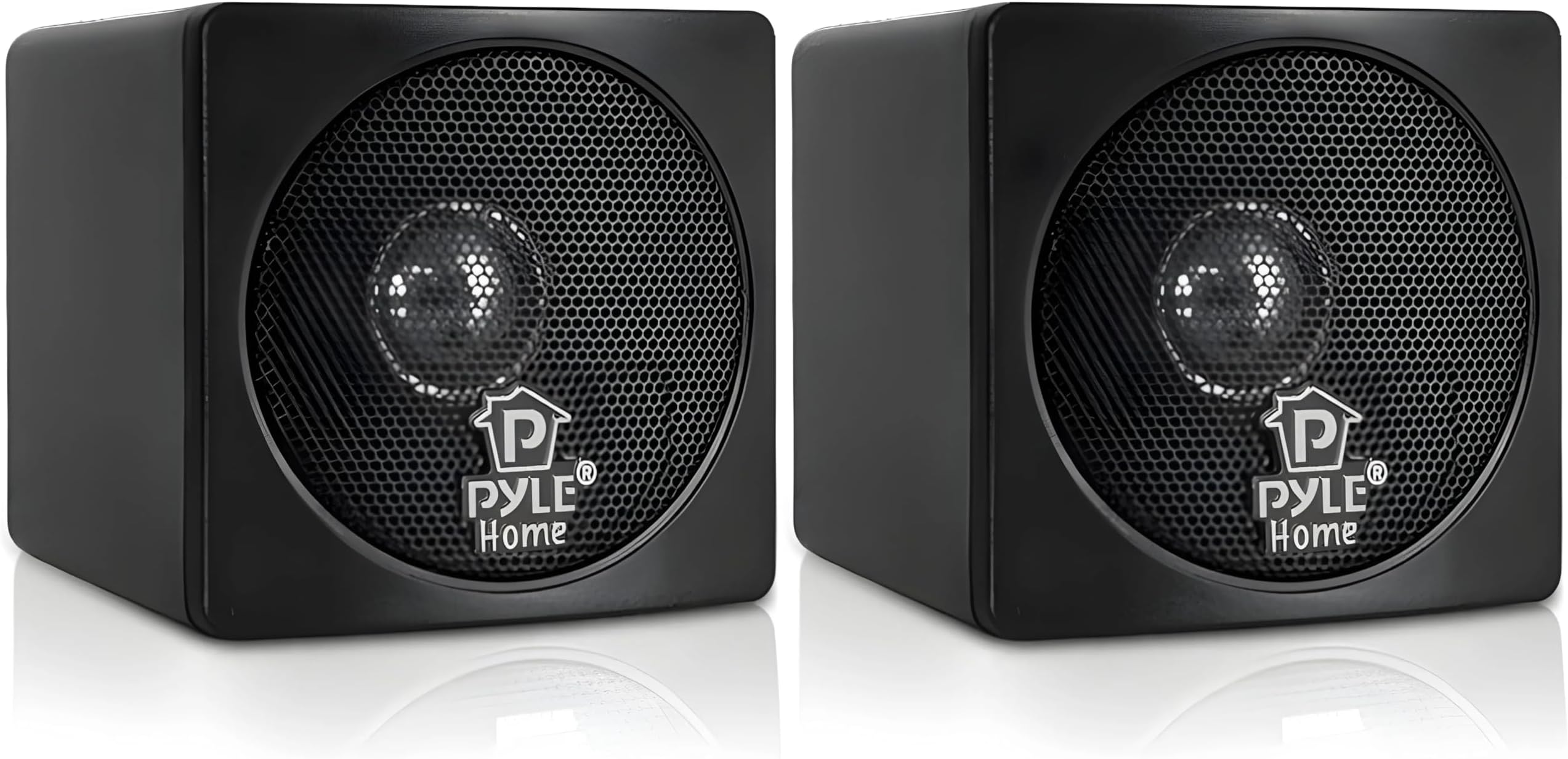 Pyle 7.6cm Mini Cube Bookshelf Speakers, 100W Compact Stereo Speakers for Home Audio, Desktop, and TV, Clear Full-Range Sound, Pair (Black)