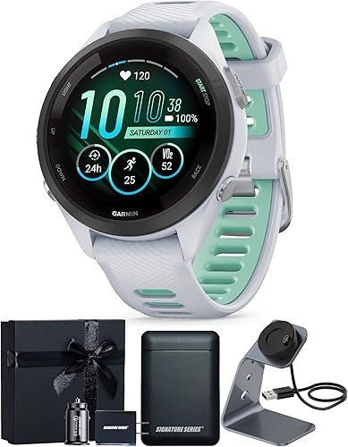 Garmin Forerunner 265S - Reloj inteligente avanzado multideportivo con pantalla táctil, Whitestone, monitor de frecuencia cardíaca, estadísticas de