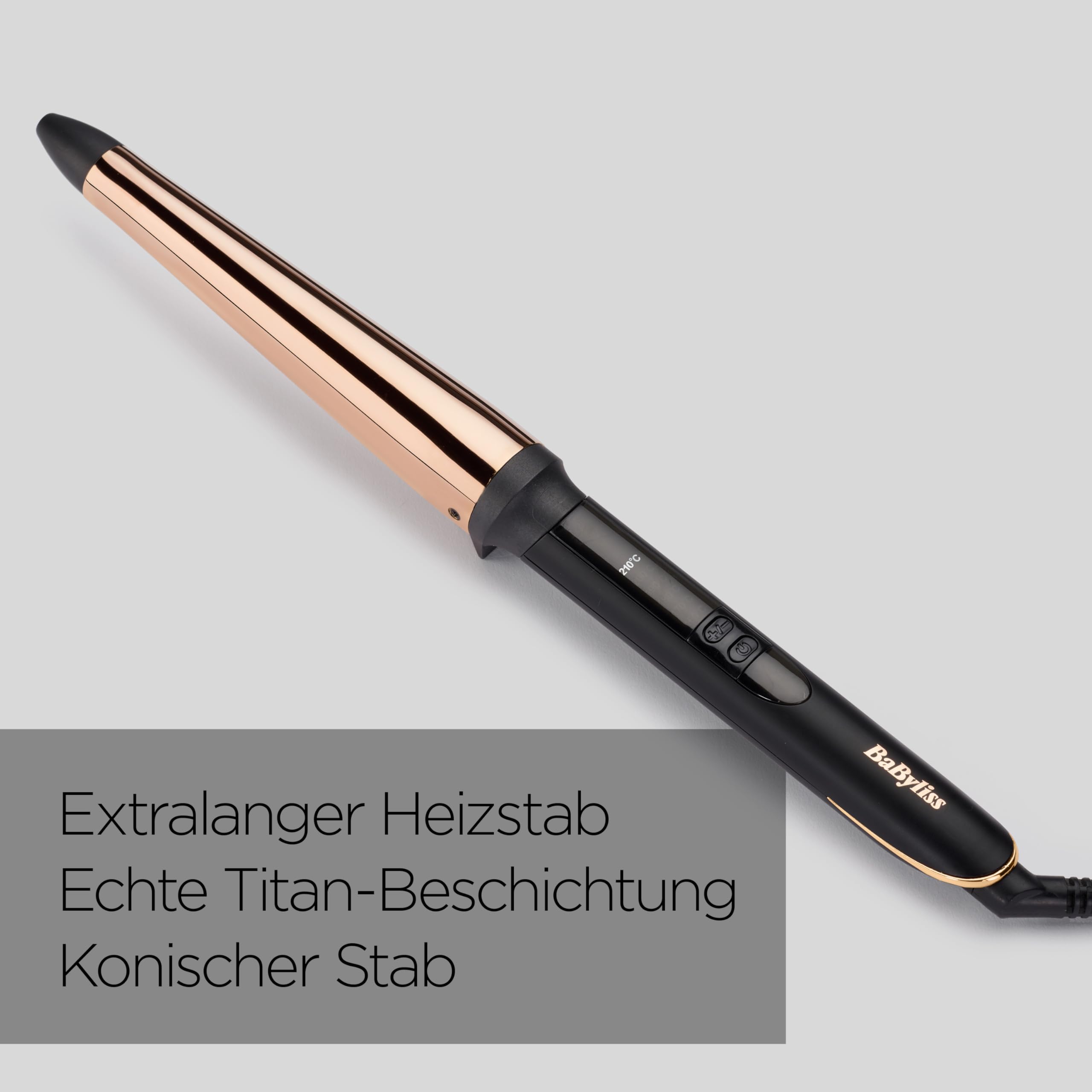 BaByliss Salon Brilliance Conical Wand, Professioneller Lockenstab mit hochwertiger Titan-Beschichtung, 19-32 mm konisches Frisiereisen, 6 digitale Heizstufen von 160°C bis 210°C, C458E