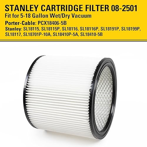 Miniatura 3 de STANLEY Filtro de vacío de repuesto 08-2501, apto para la mayoría de aspiradoras en seco y húmedo de 5 a 18 galones, compatible con SL18115,