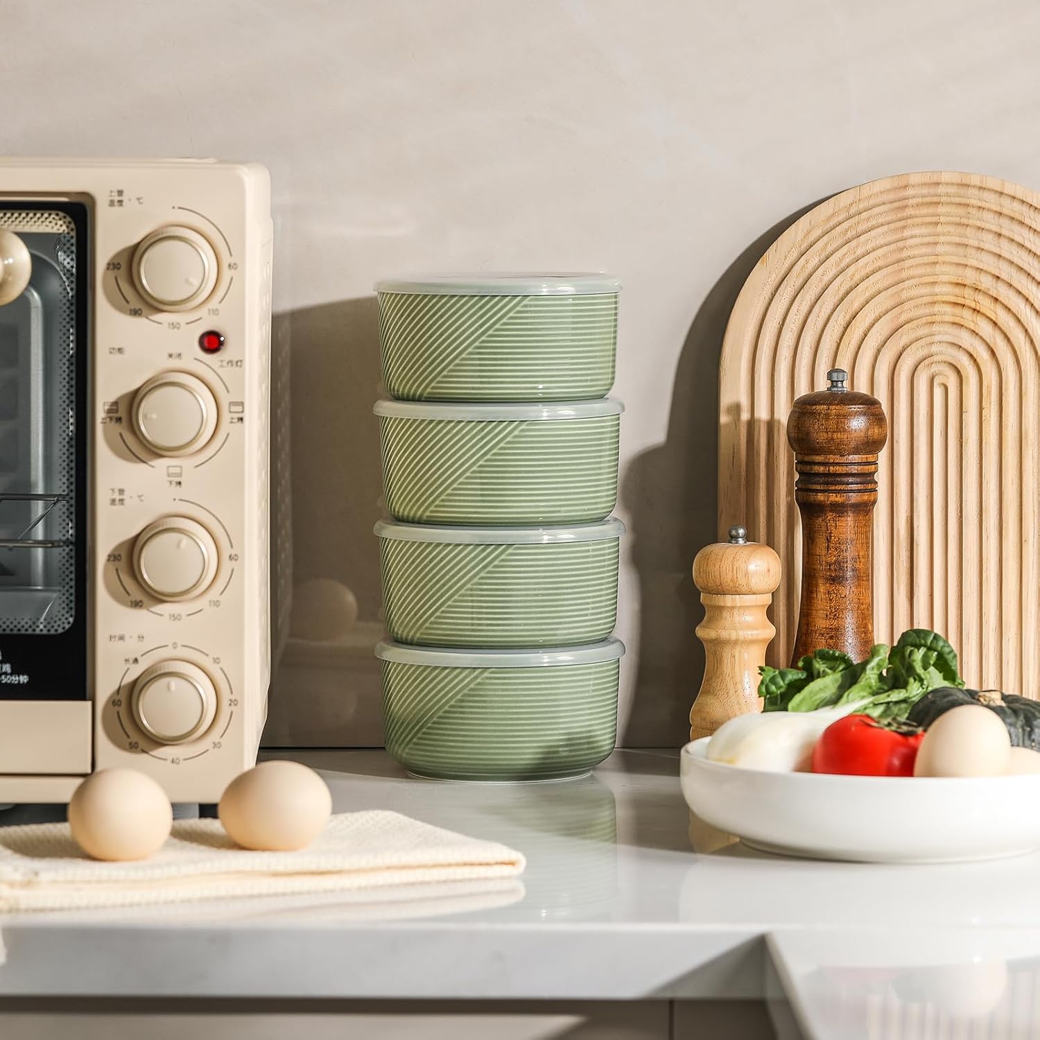 38 oz Soup Bowl with Handle & Ceramic 20 oz Bowl Sets of 4 with Lid