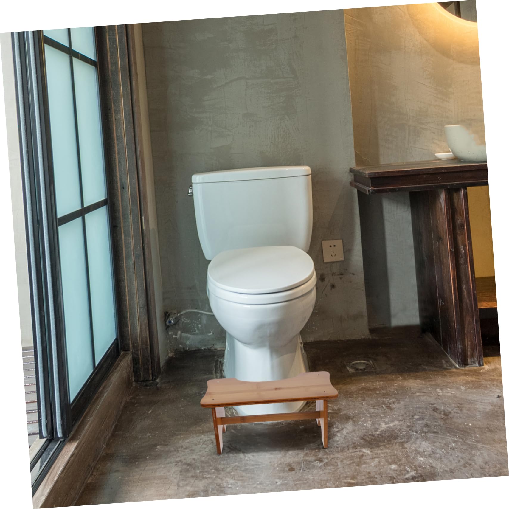 TOYANDONA Sgabello Da Bagno in Legno Massello Poggiapiedi Stabile Per Adulti e Struttura Naturale Per Uso in Bagno