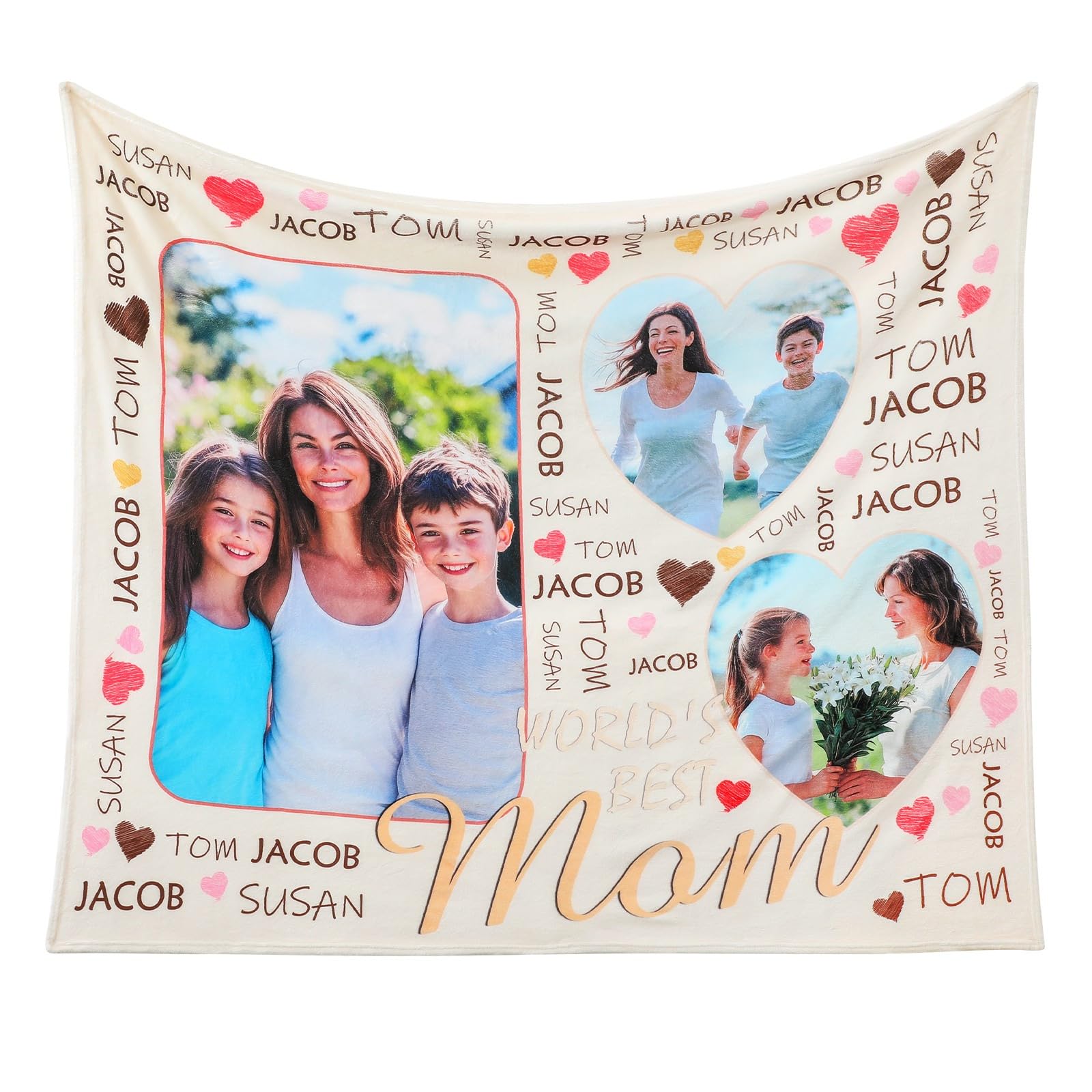Snewvie Personalised Mum Blanket - Custom Photo Flannel for Mother's Day, Birthday Gift from Daughter (3 Photos)