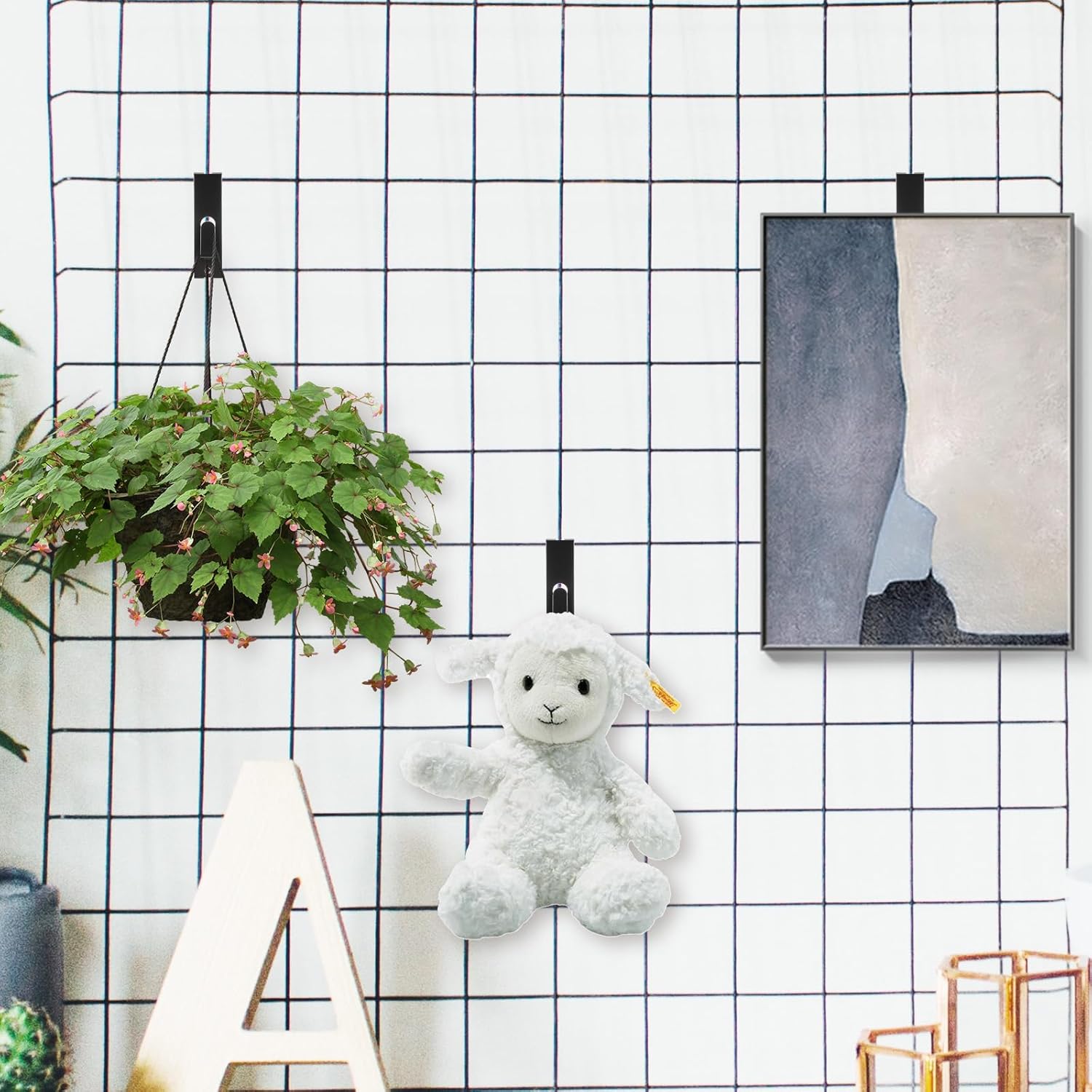 40 Pcs Grid Hooks for Wall, Grid Wall Picture Hooks Gridwall Shelf Accessories Hangers Display Panels Slat Notch for Art Clothes Painting Photography Canvas Black Metal Commercial