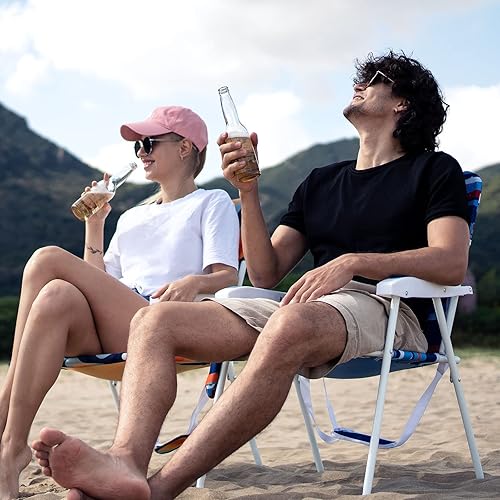 Miniatura 4 de SUNNYFEEL Silla de playa plegable de 15 pulgadas de alto, silla de arena portátil de gran tamaño para adultos, resistente, 300 libras, sillas