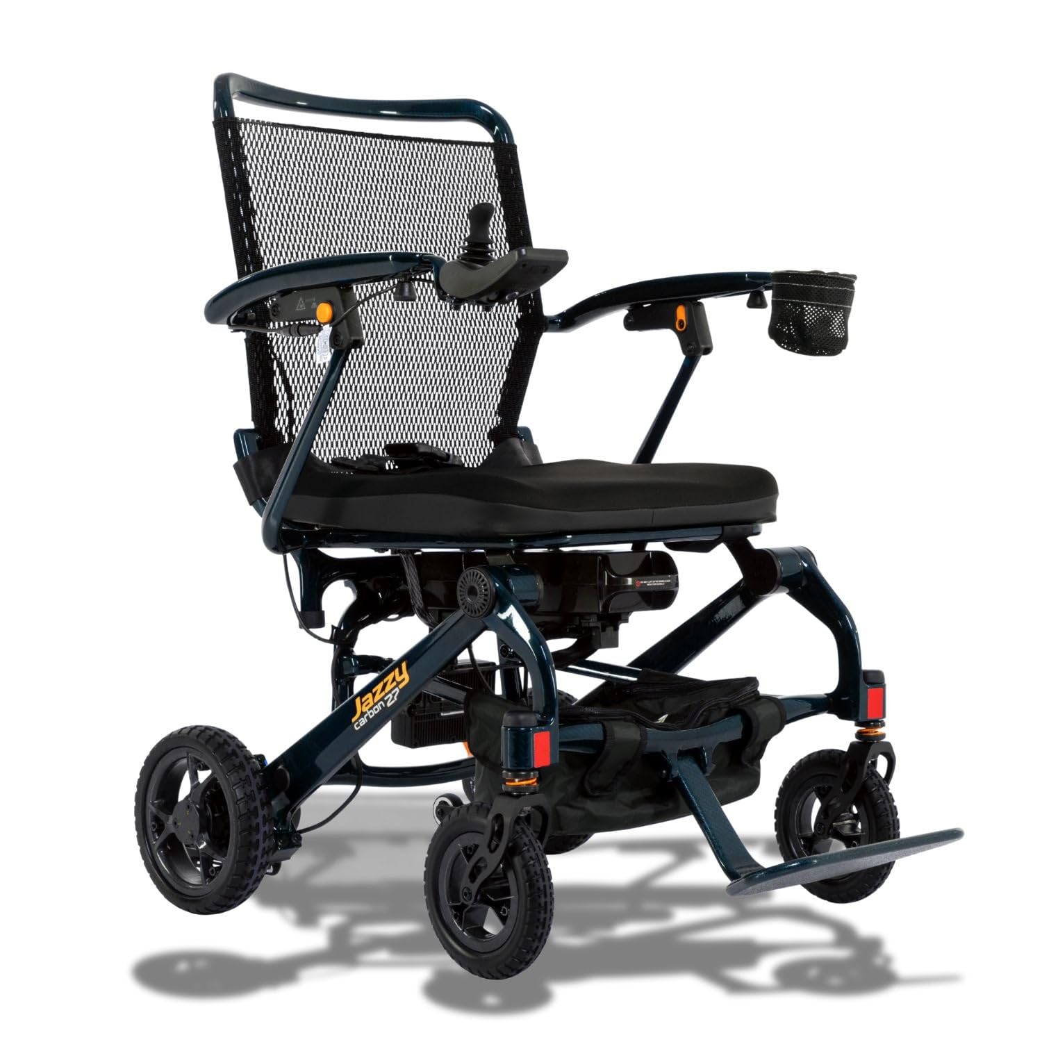 Pride Mobility Jazzy Carbon 27 Folding Travel Power Chair - 300 lb. Weight Capacity, 3.7 mph, Lightweight Foldable Electric Wheelchair for Travel – 12Ah Airline-Approved Battery (Night Sky, Blue)