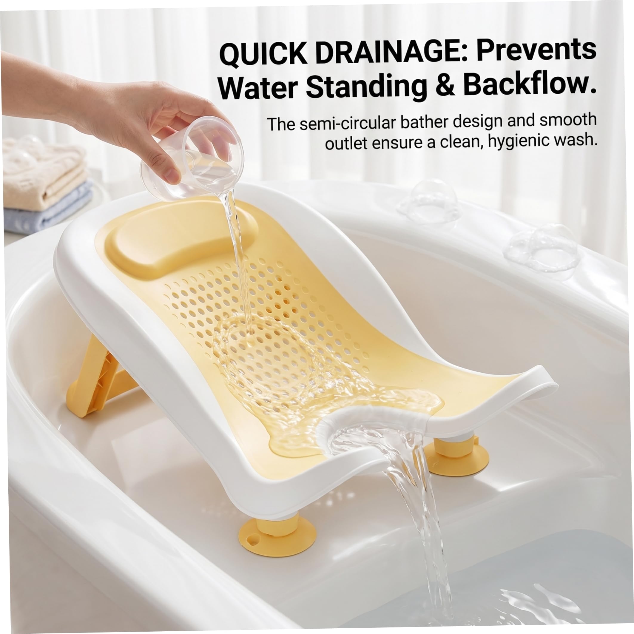 Lavabo para bebés, soporte para lavabo de bebé, higiénico sin reflujo con respaldo ergonómico y ventosas, amarillo higiénico sin reflujo con respaldo ergonómico ventosas