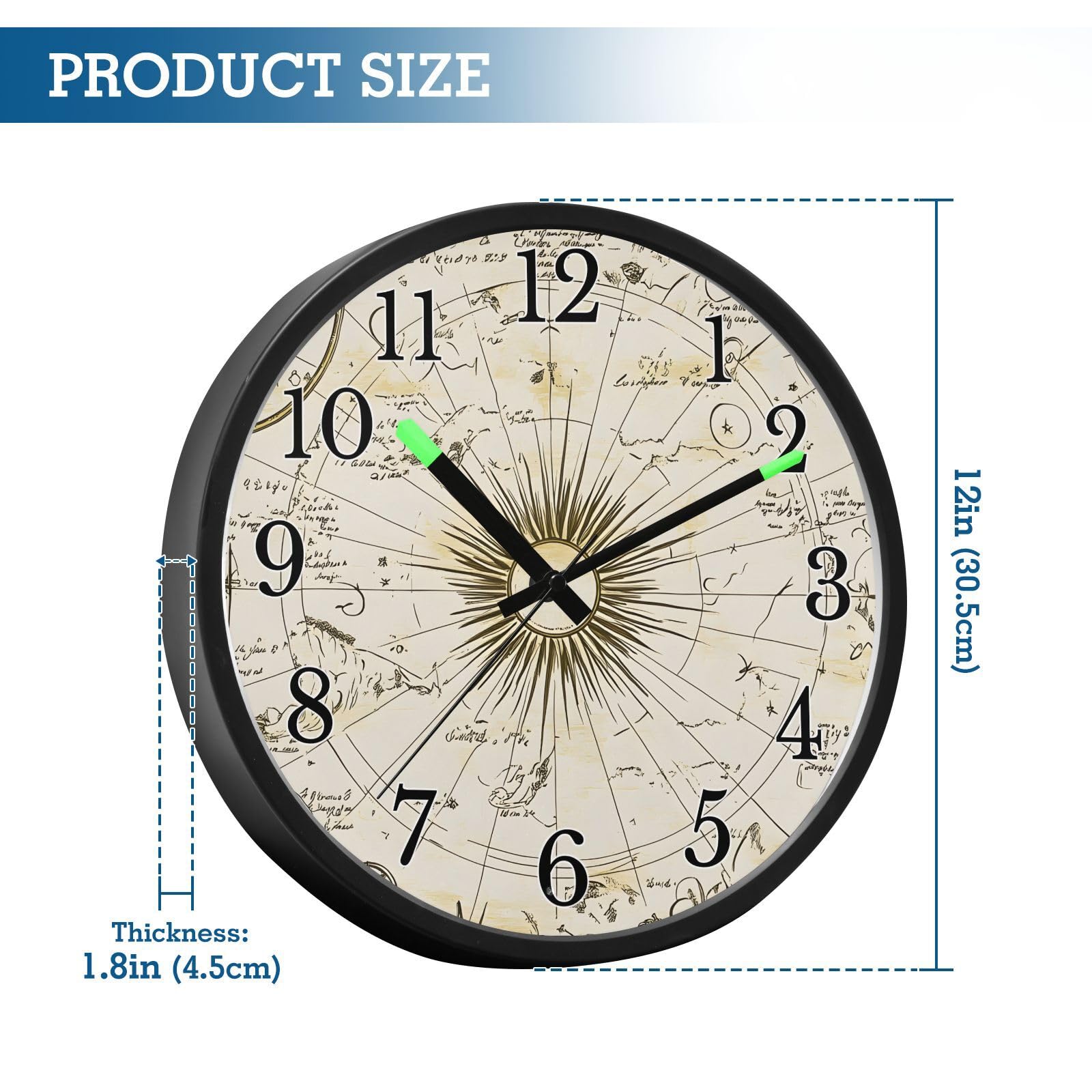 Mnsruu Reloj de pared con diagrama de galaxia solar, reloj luminoso para dormitorio, funciona con pilas, reloj silencioso que brilla en la oscuridad, para sala de estar, cocina, 12 pulgadas