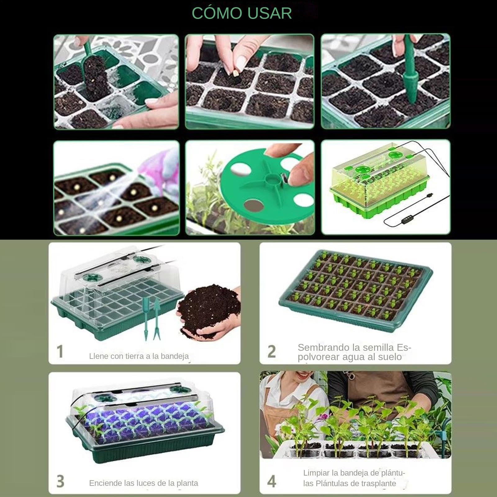 Genérico Kit de Germinación - con Cúpula de Humedad y Luz de Cultivo | Bandeja de Cultivo para Propagación de Plantas Jardín,para Jardín Oficina Hogar Patio y Propagación