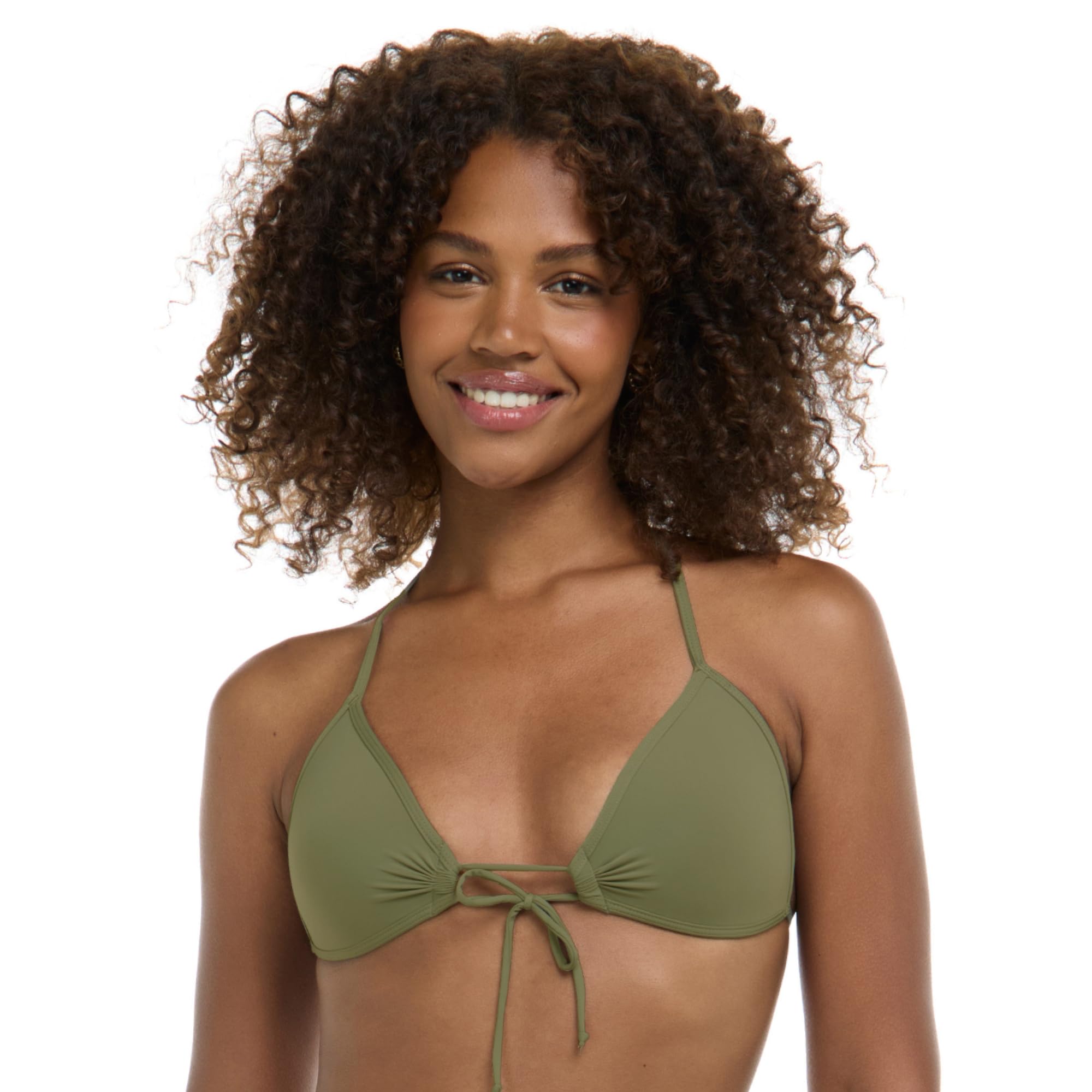 EIDON Women's Summer Solid Molded Cup Push Up Triangle Bikini Top Swimsuit, Tundra Sage, Large