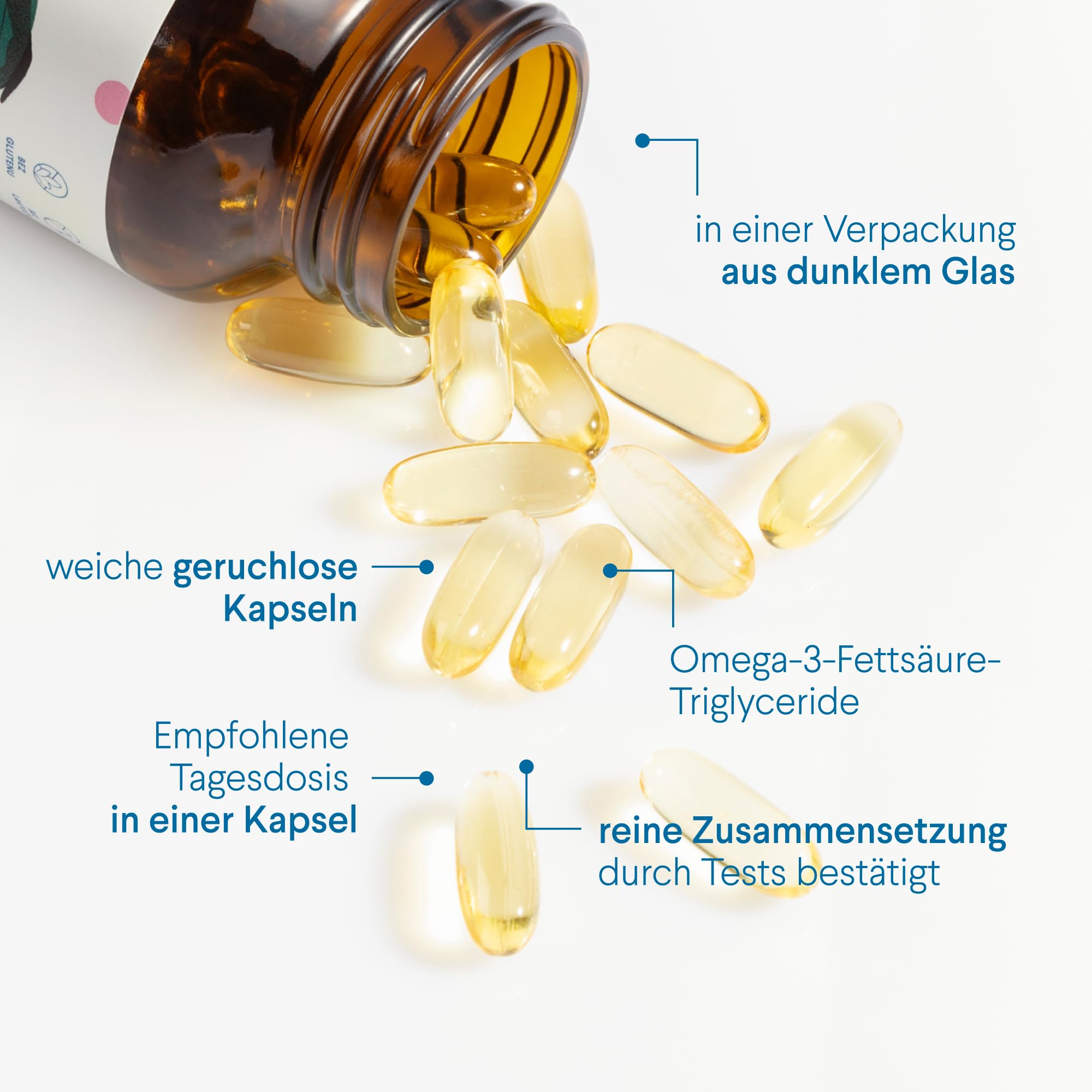 Omega 3 Kapseln hochdosiert -1000 mg Fischöl mit 500 mg EPA & 250 DHA | 1000 mg Fischöl • 500 mg EPA + 250 mg DHA • TG-Form • 120 Kapseln