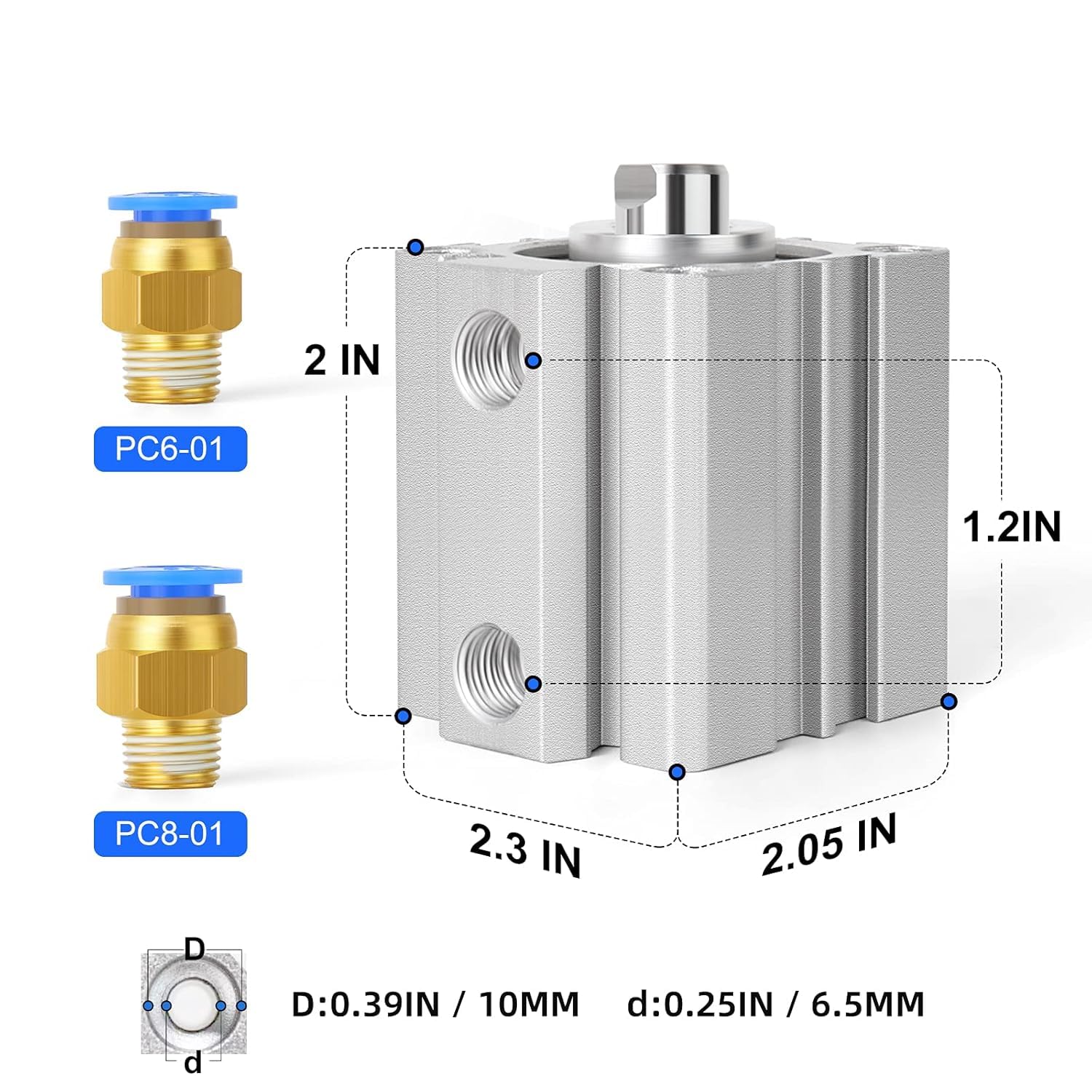 TAILONZ PNEUMATIC Petit cylindre pneumatique fin, alésage 40 mm, course 25 mm, cylindre pneumatique en aluminium SDA40-25