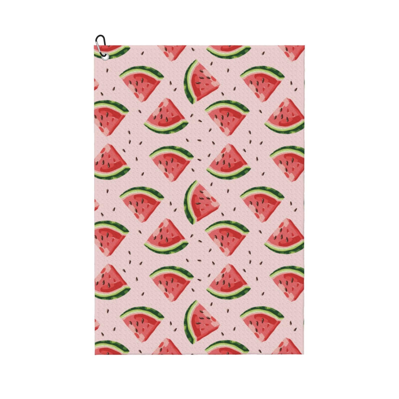 AOOEDM Hand Drawn Watermelon Print Golf Towel with Carabiner Clip Absorbent Microfiber Golf Towel for Cleaning Golf Ball Club Putter Iron for Golf Bag Trolly Belt Loop 16" X 24"