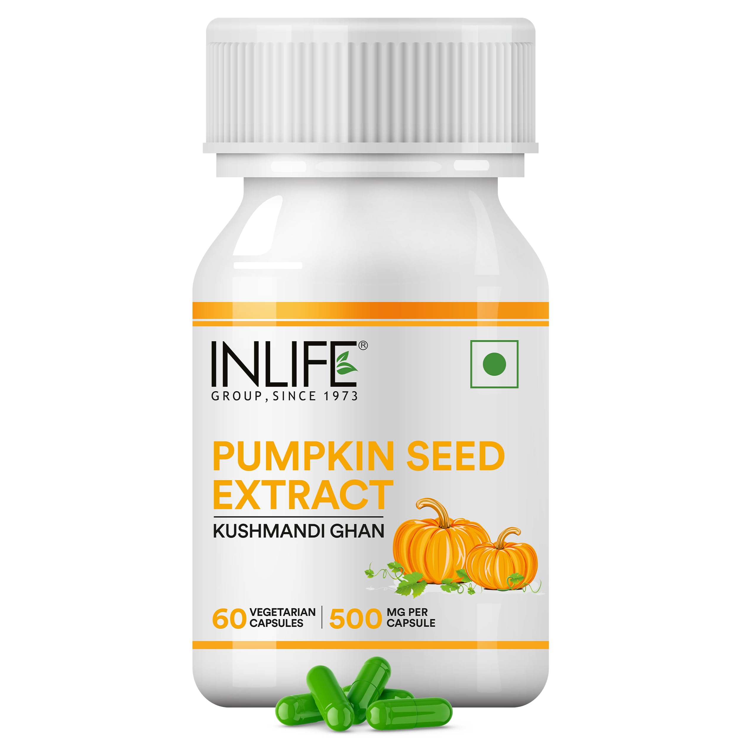 INLIFE Pumpkin Seed Extract 500mg, Plant Based Phytosterols, Hair & Prostate Health Support, GMP, Men Women, 60 Veg Capsules (Pack of 1)