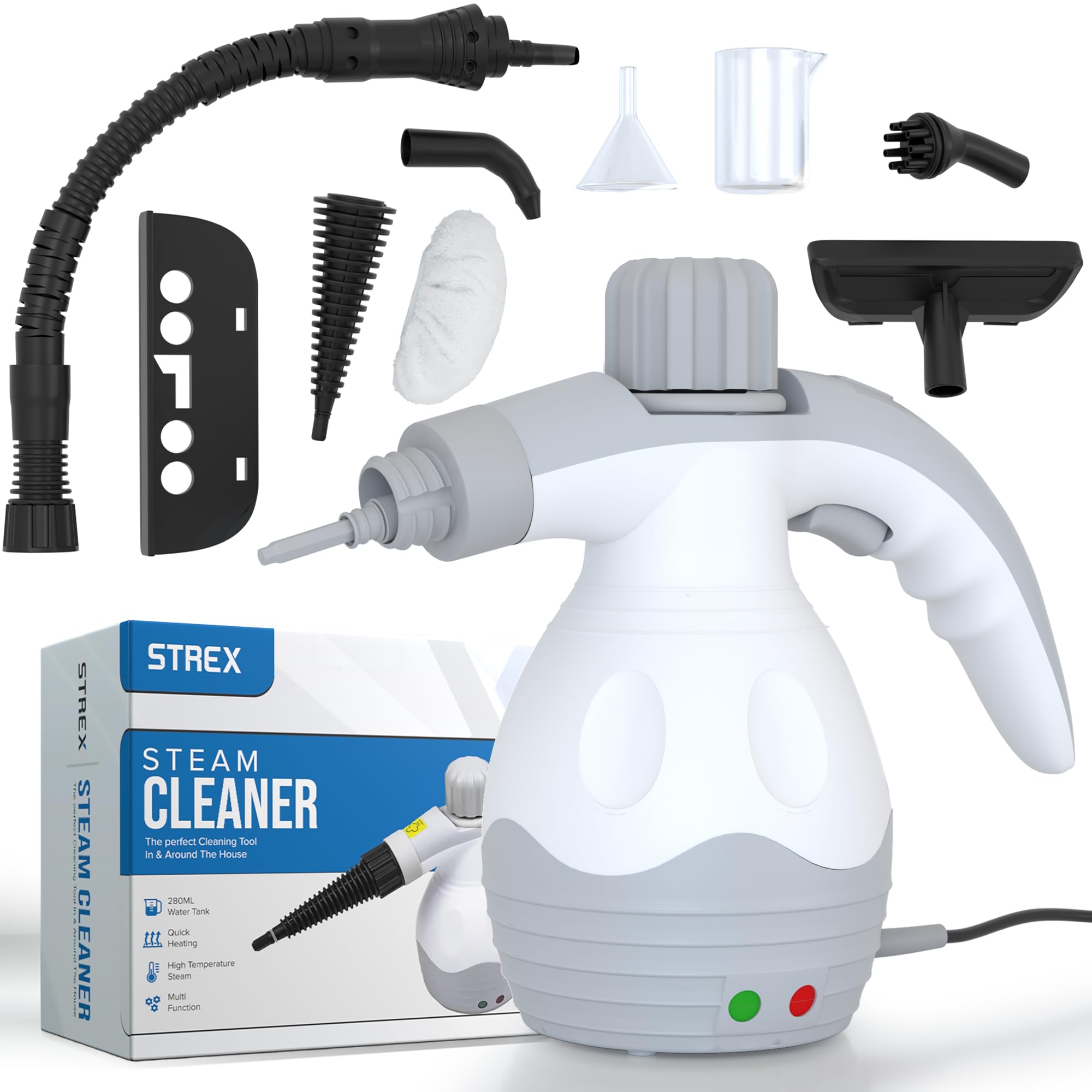 Strex Pulitore a vapore extra potente - 1200 W 4 bar - Vapore manuale multifunzione tutto in uno