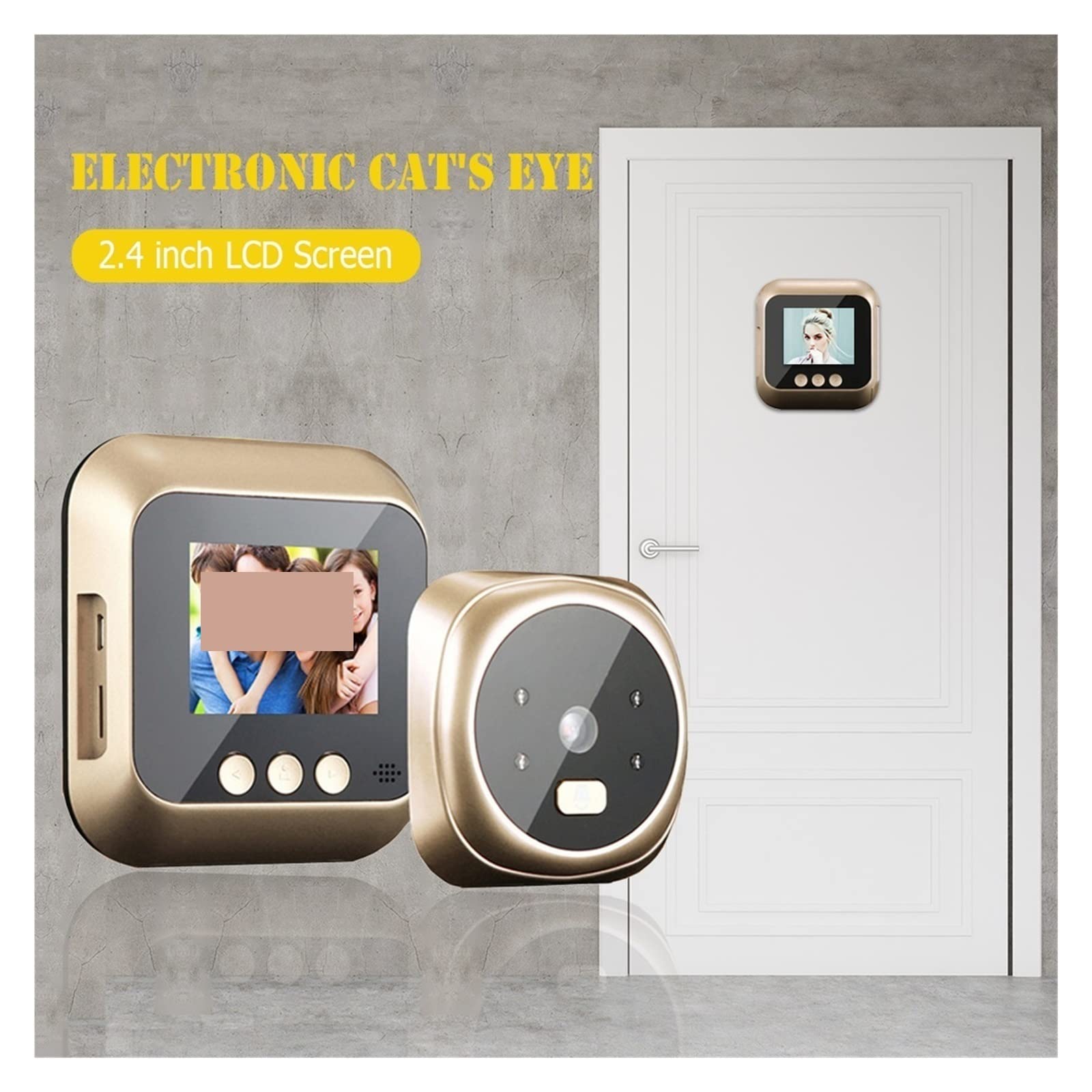 Videoportero con cámara de Alta definición, Puerta de Seguridad Digital Ojo Timbre 720P PIR Cámara de Video de visión Nocturna Audio Claro, Fácil de Instalar