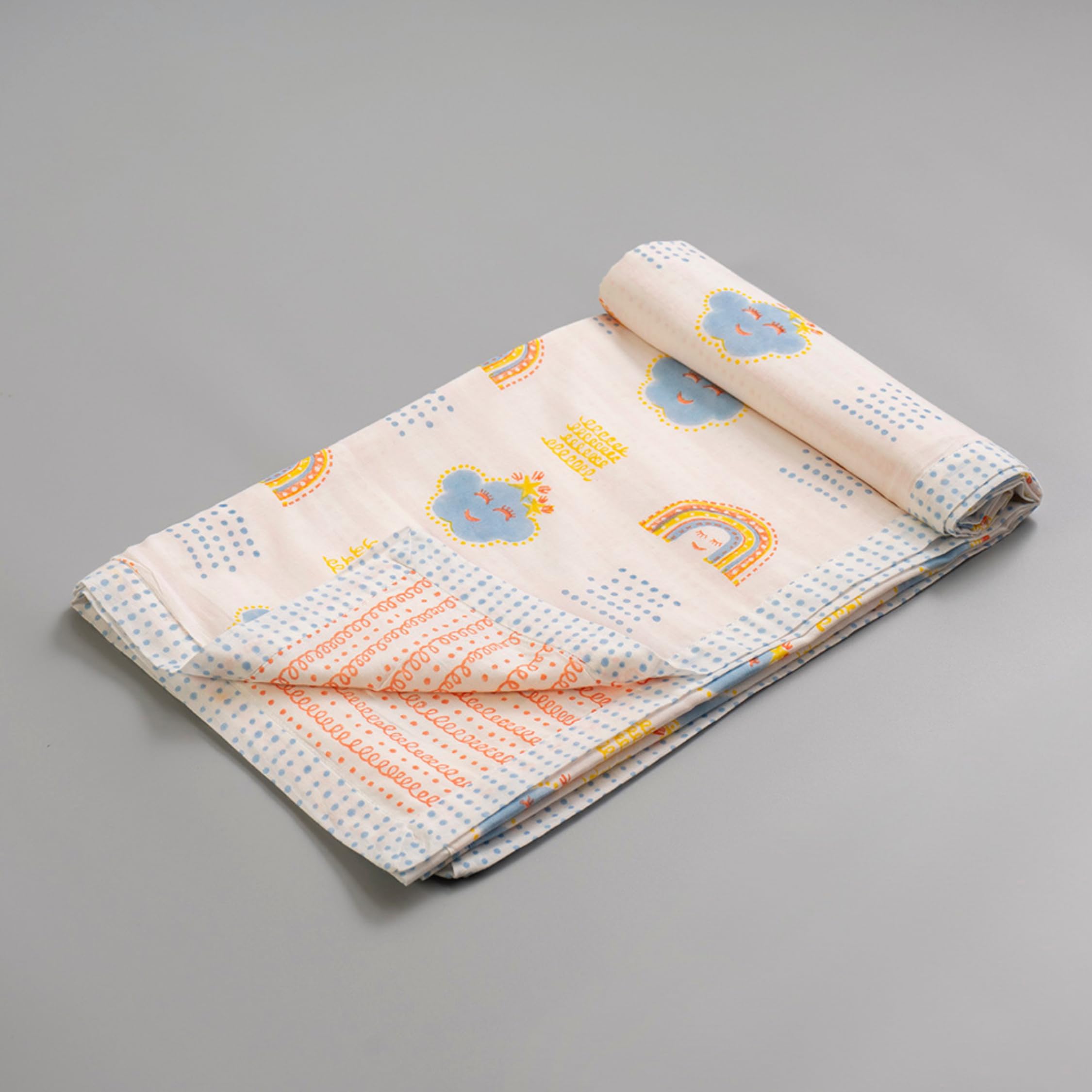 Gudgoodie 100% Cotton Muslin Dohars - 3 Layered Reversible Blanket for Summers/Winters | Lightweight & Breathable | Baby & Toddler (42x42 inch), Rainbow Dreams Design 1