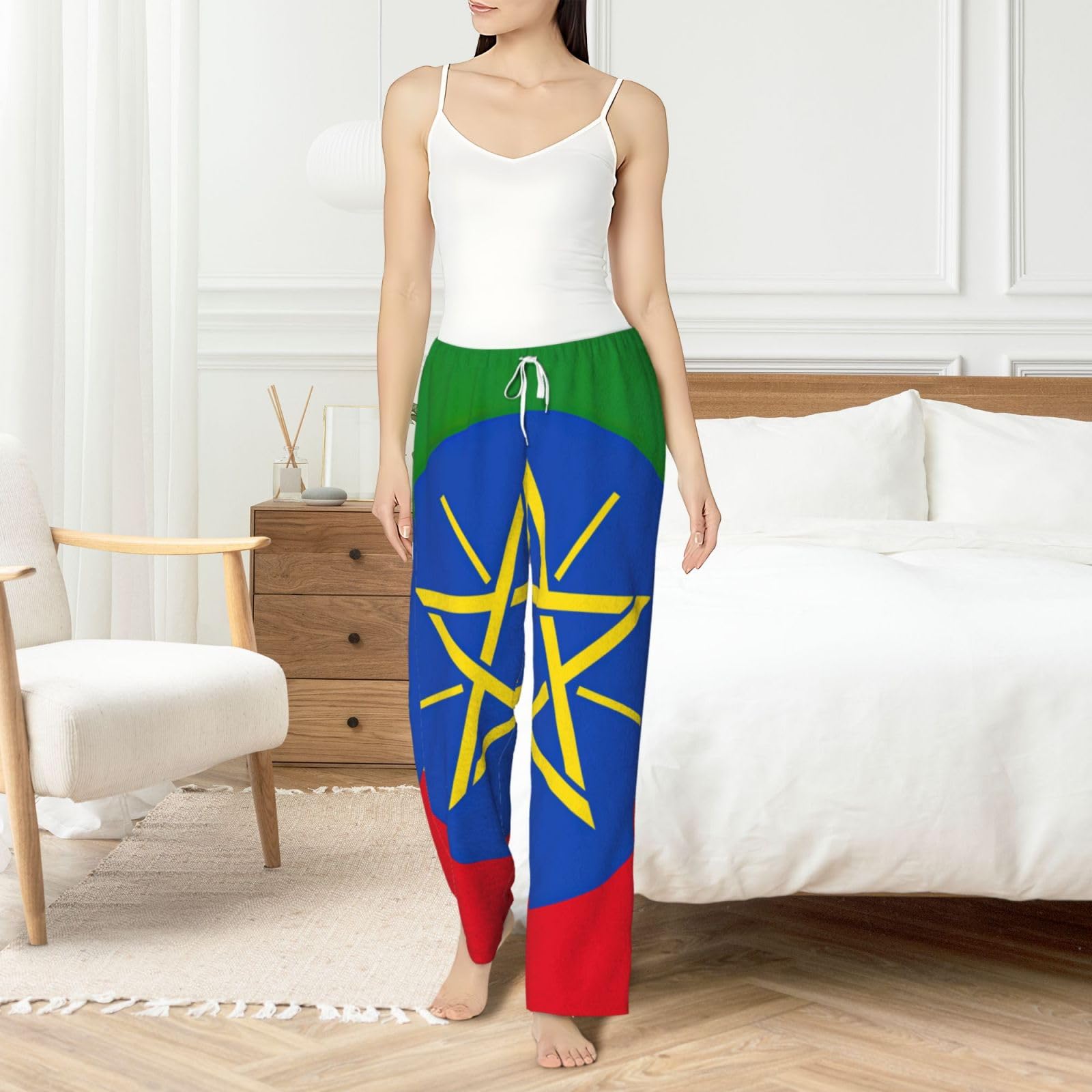 Flanell-Pyjamahose für Damen, Motiv: Flagge von Äthiopien, warm, bequem, für Urlaub, Weihnachten