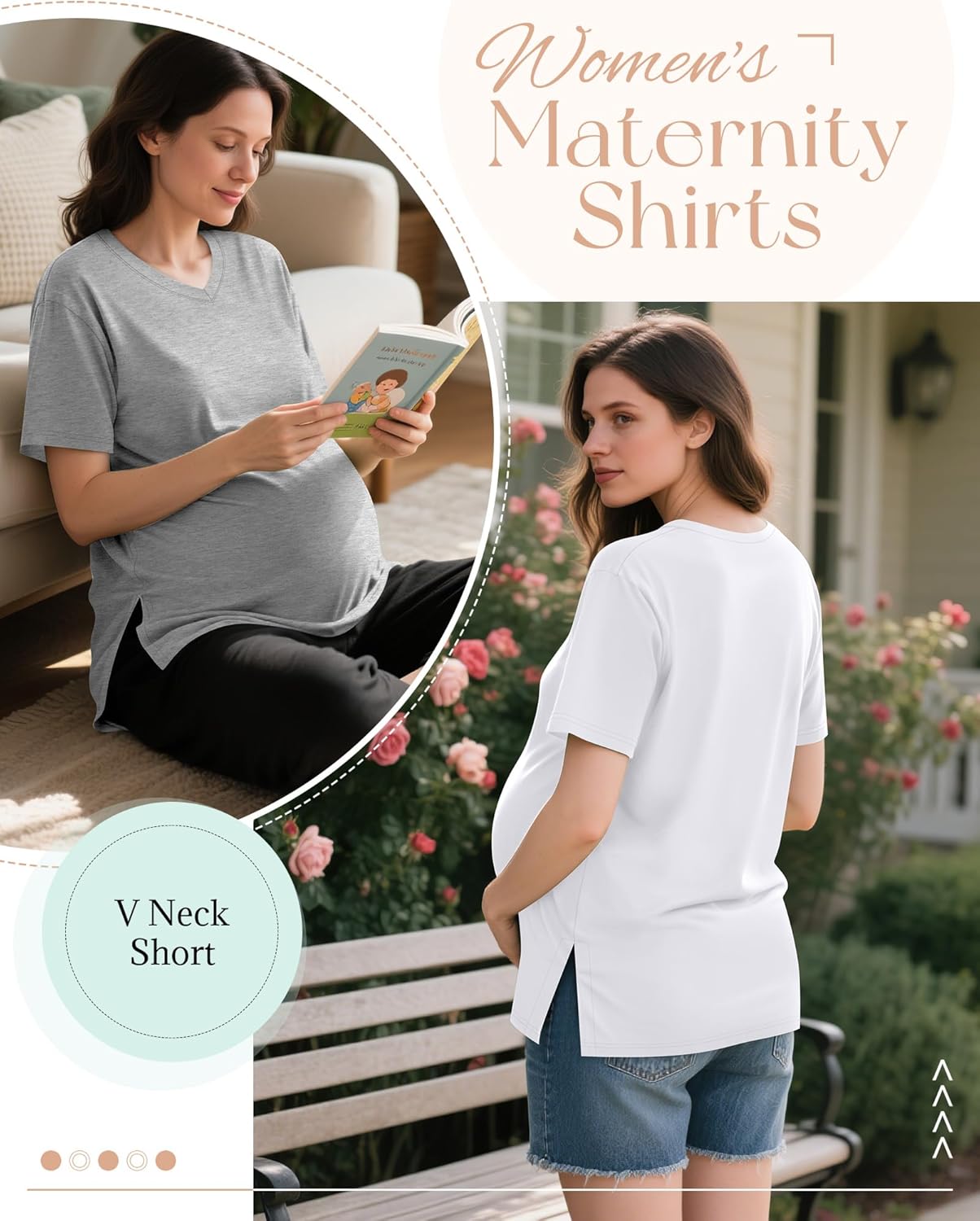 Huukeay 4 Pack Women's Maternity Shirts Loose Fit Summer T Shirts Pregnancy Tunic Tops Side Split Oversized Pregnant Clothes - Image 2