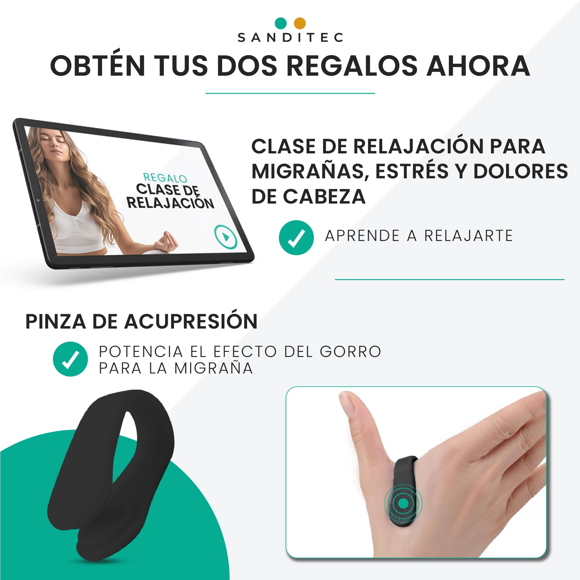 Gorro migraña frío alivio inmediato. Gorro Migraña 360º Gorro Anti Migrañas Dolor de Cabeza Migrañas Máscara Migraña frío Antifaz Migraña Clip acupresión Gorro helado especial migrañas