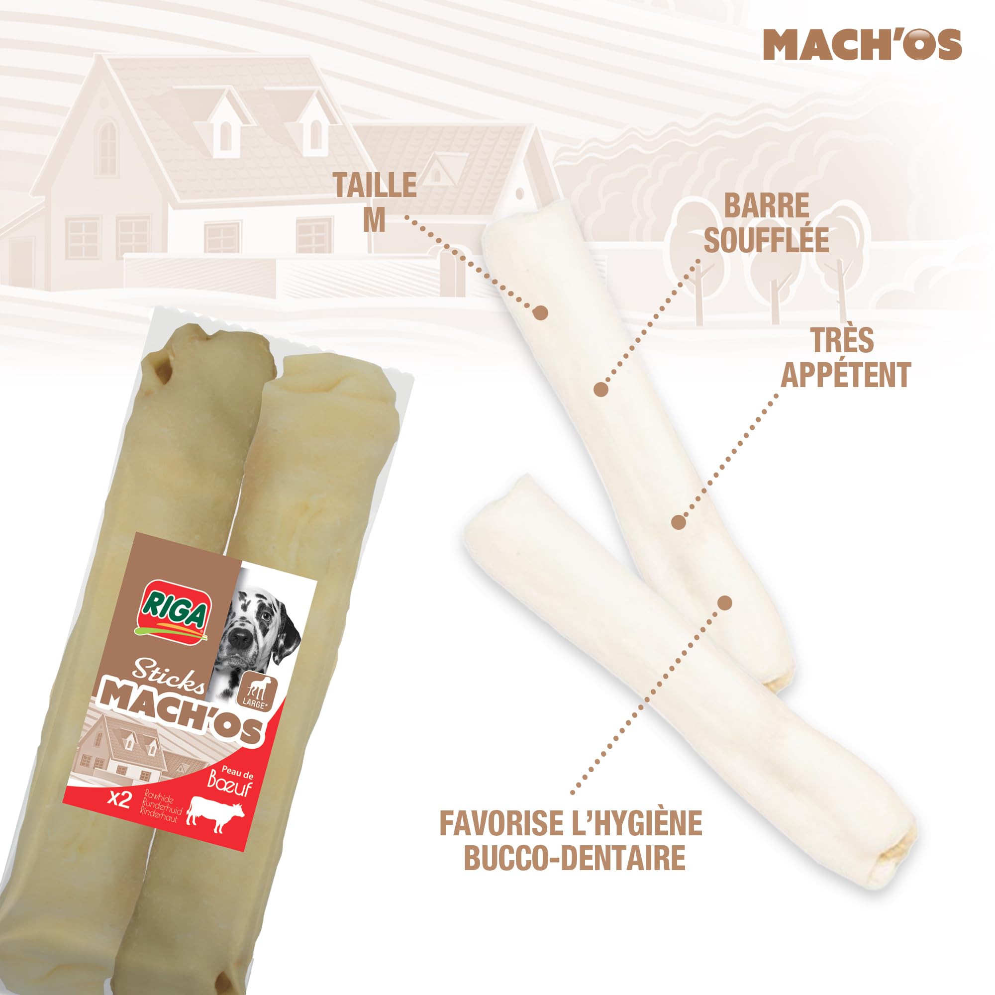 Image secondaire de Barres Soufflées Riga Mach'Os en Peau de Buffle pour Chiens - Friandises Riche en Protéines