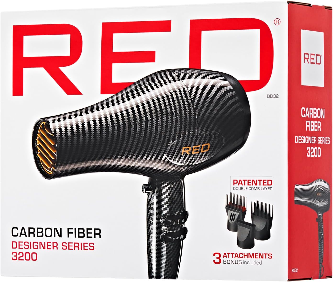 RED Designer Series 3200 Blow Dryer, 3 Heat & 2 Speed Settings, Cool Shot, 25% More Airflow, Patented Detangler Pik, Unique Pattern, Frizz Control, Fast Drying