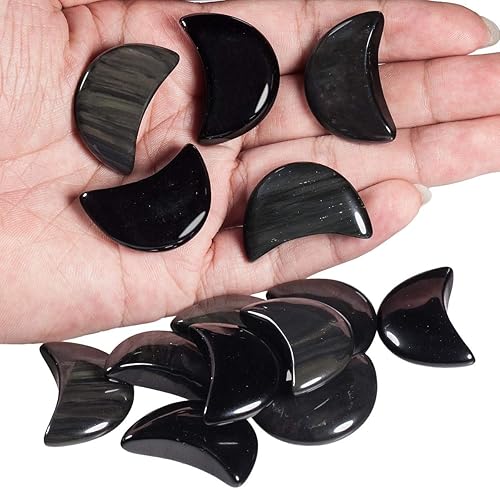 Miniatura 4 de SUNYIK - Juego de 4 piedras de bolsillo para luna y cristal curativo pulido para meditación reiki, ansiedad, estrés, obsidiana