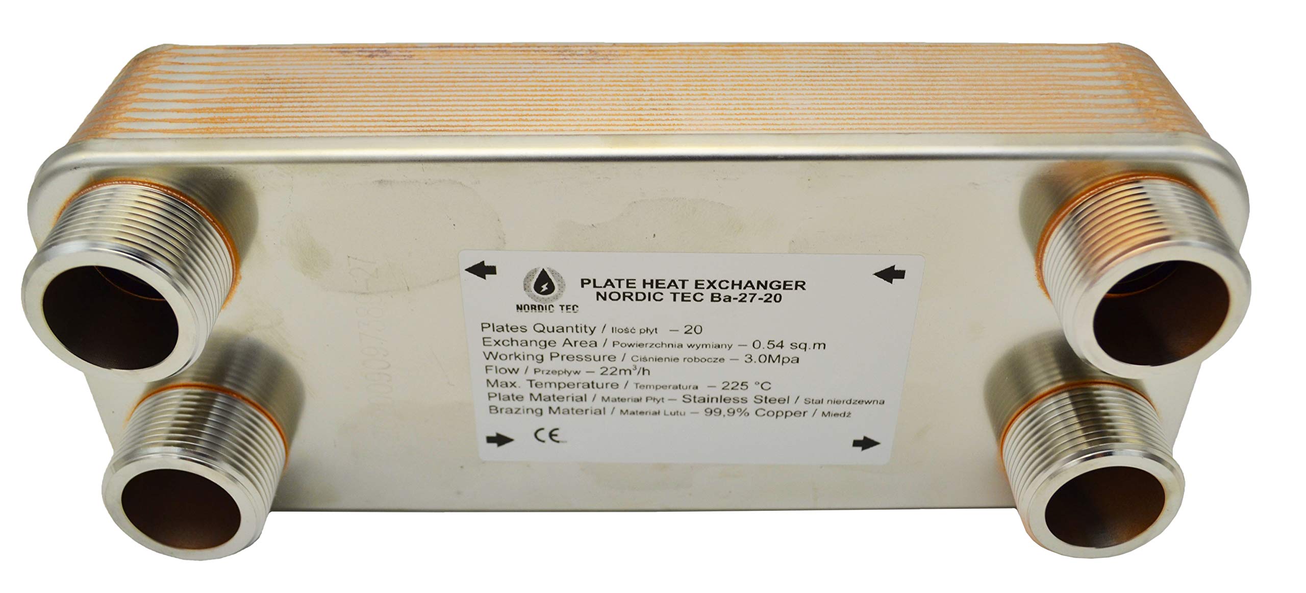 Nordic Tec Ba-27-20 - Scambiatore di calore in acciaio INOX, 20 piastre da 125 kW, 1 1/4" (solo scambiatore di calore a pannella)
