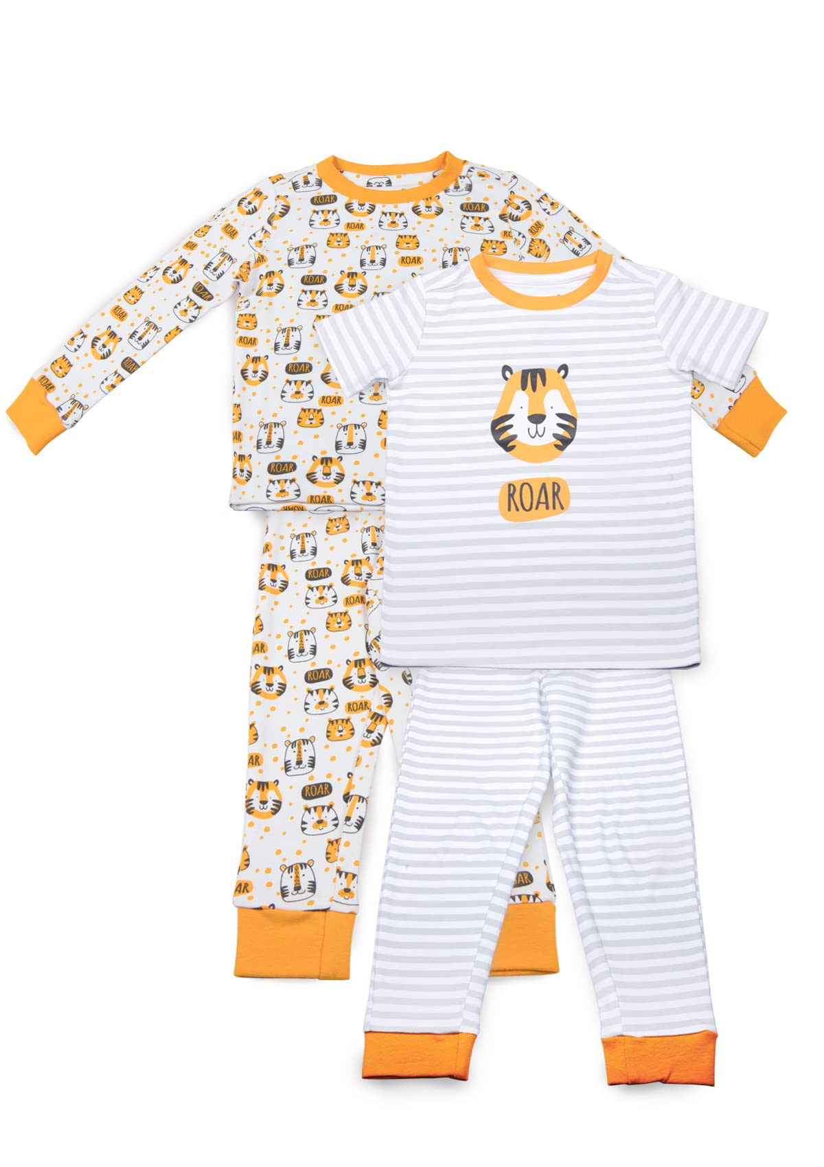 Organic Cotton Full Sleeves Printed Nightsuit | Pyjama Set Sleepwear for Kids - Set of 2 | Tiger Roar (6 - 7 Years)
