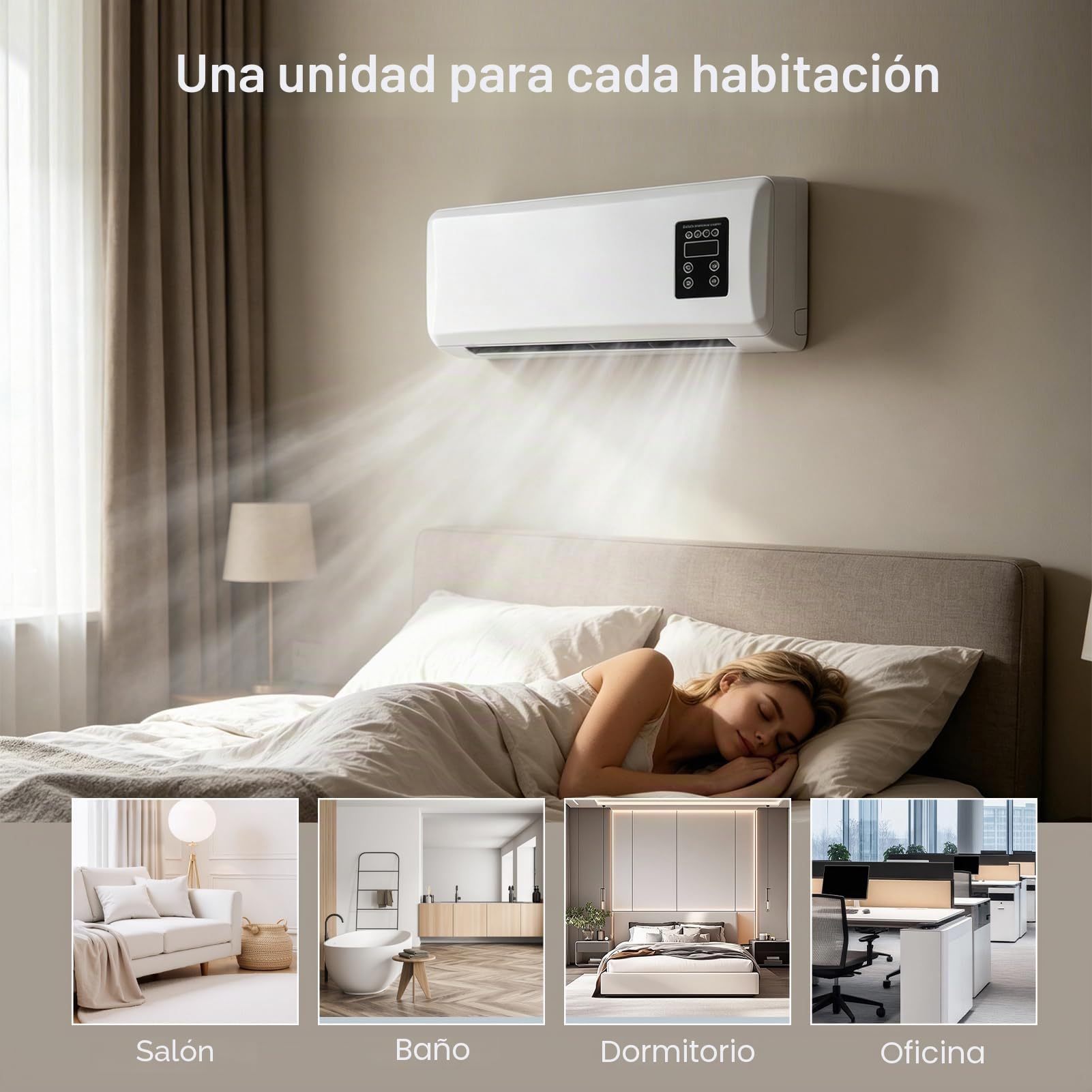 Acondicionador de Aire de Pared, 42x18x12cm, Ventilador Dual de Enfriamiento y Calefacción, Funcionamiento Silencioso, Diseño Ahorro de Espacio para Dormitorio Baño (Estándar UK Blanco)