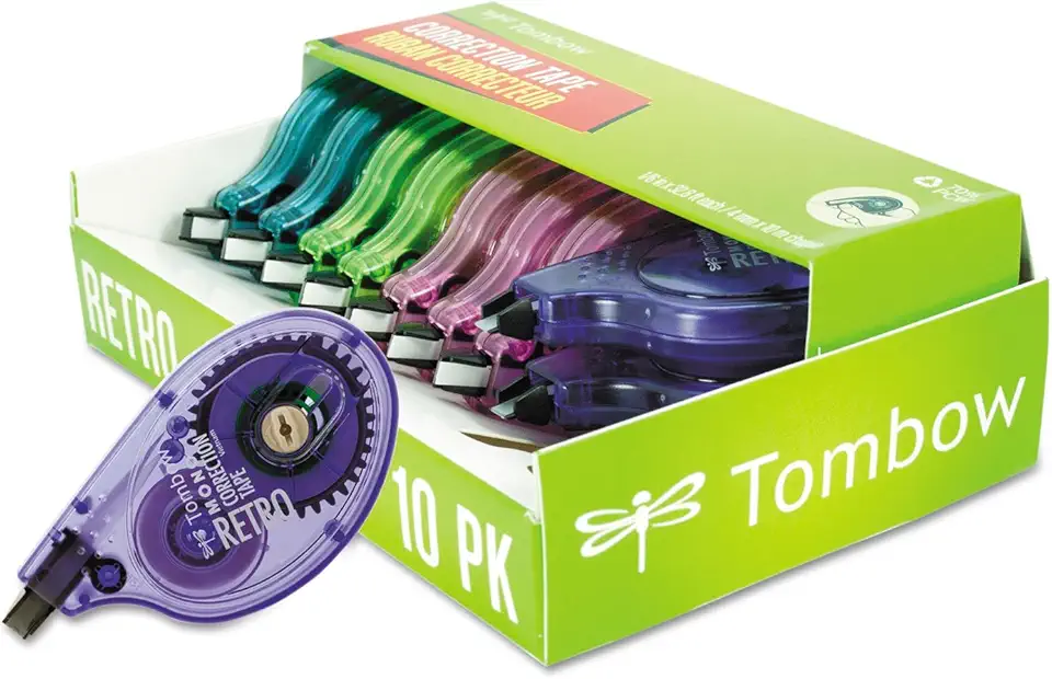 Tombow 68723 MONO Retro Correction Tape, Assorted Colors, 10-Pack. Colorful, Easy To Use Applicator for Instant Corrections