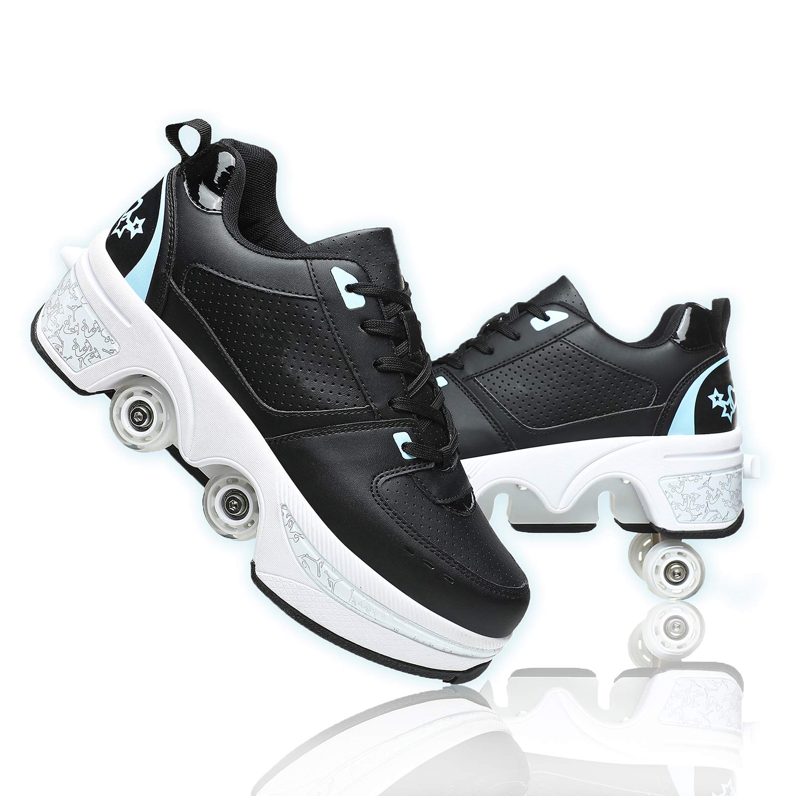 Double-Row Deform Wheel Automatic Walking Shoes Invisible Deformation Roller Skate 2 in 1 Removable Pulley Skates Skating Parkour