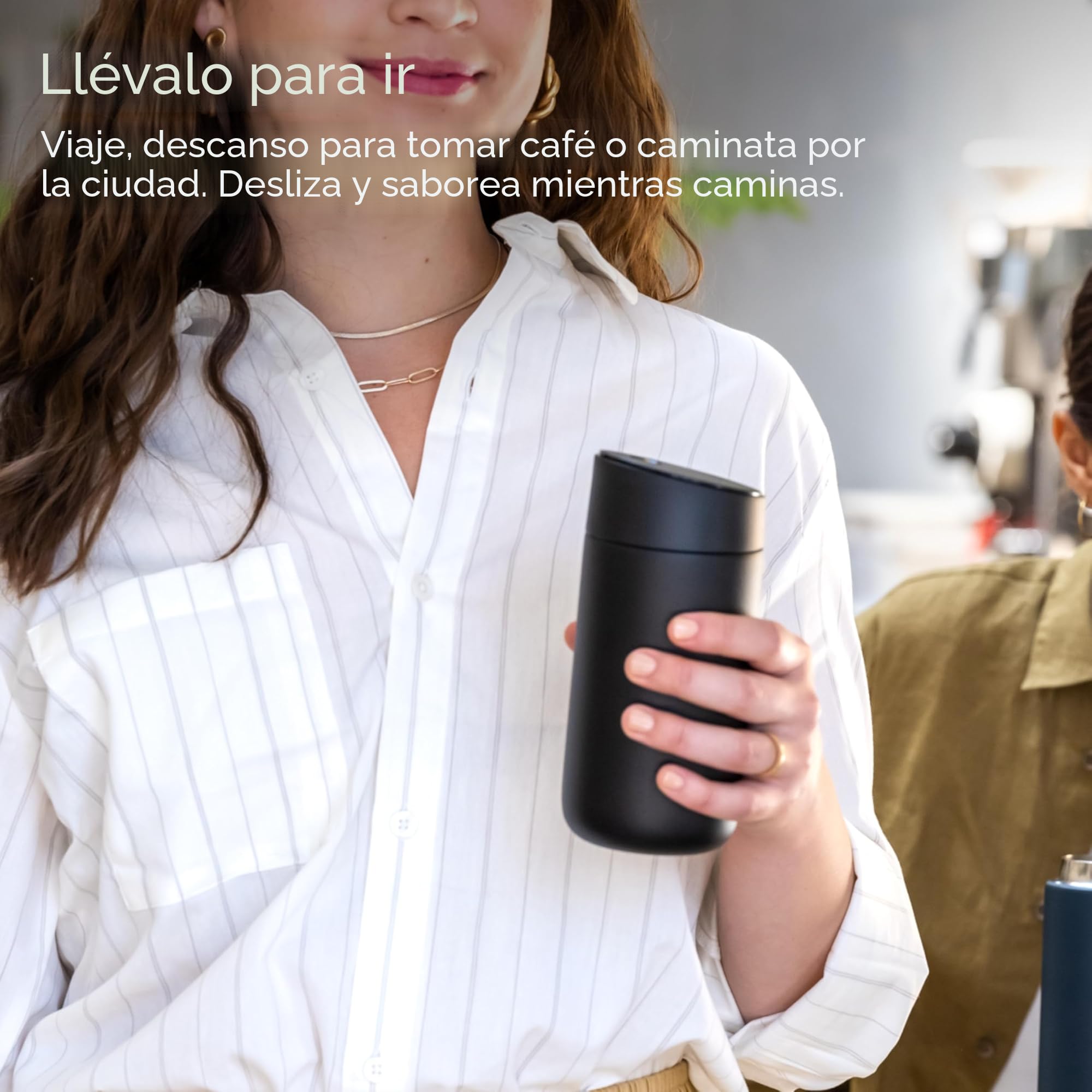 Fellow Carter Move - Taza de café de 473,18 ml de viaje con tapa deslizante a prueba de fugas, vaso de café a prueba de fugas con interior de cerámica y acero inoxidable aislado al vacío, azul Stone