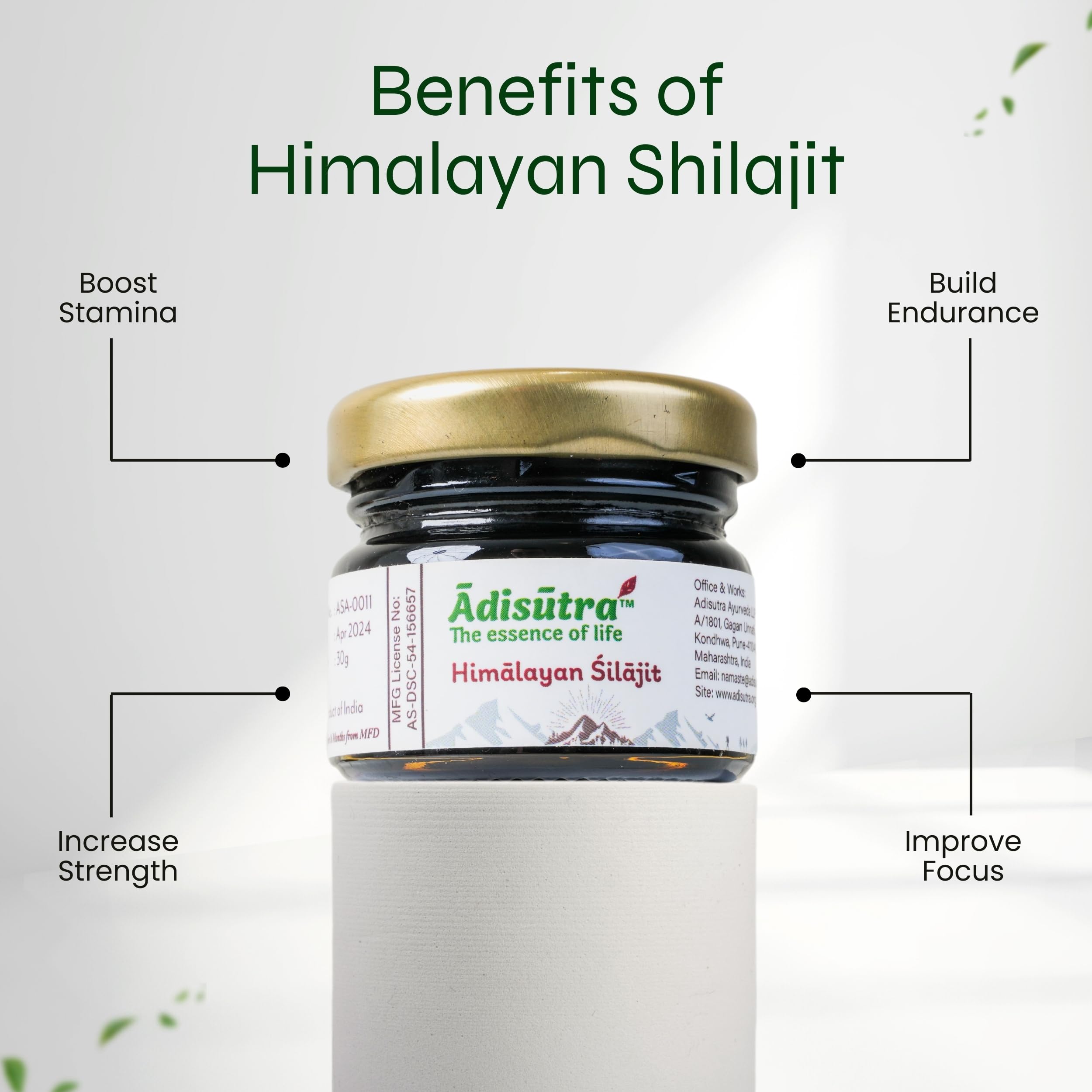 Żywica Adisutra Shilajit/Shilajeet 30 g | 500 mg na porcję – 60 porcji | dla zdrowia mózgu, energii i witalności | Przebadana laboratoryjnie przez Eurofins, zawiera aż 76,7% kwasu fulwowego | 100% ocz