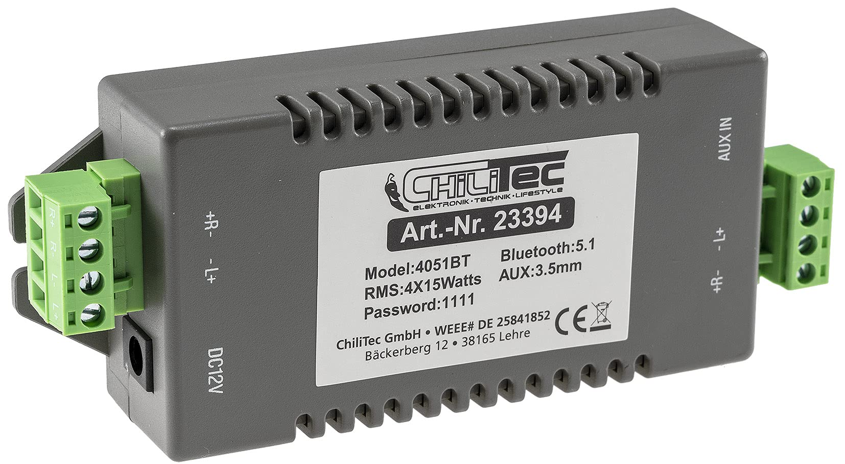 ChiliTec Amplificateur Bluetooth 4 canaux Mini encastrable 12 V