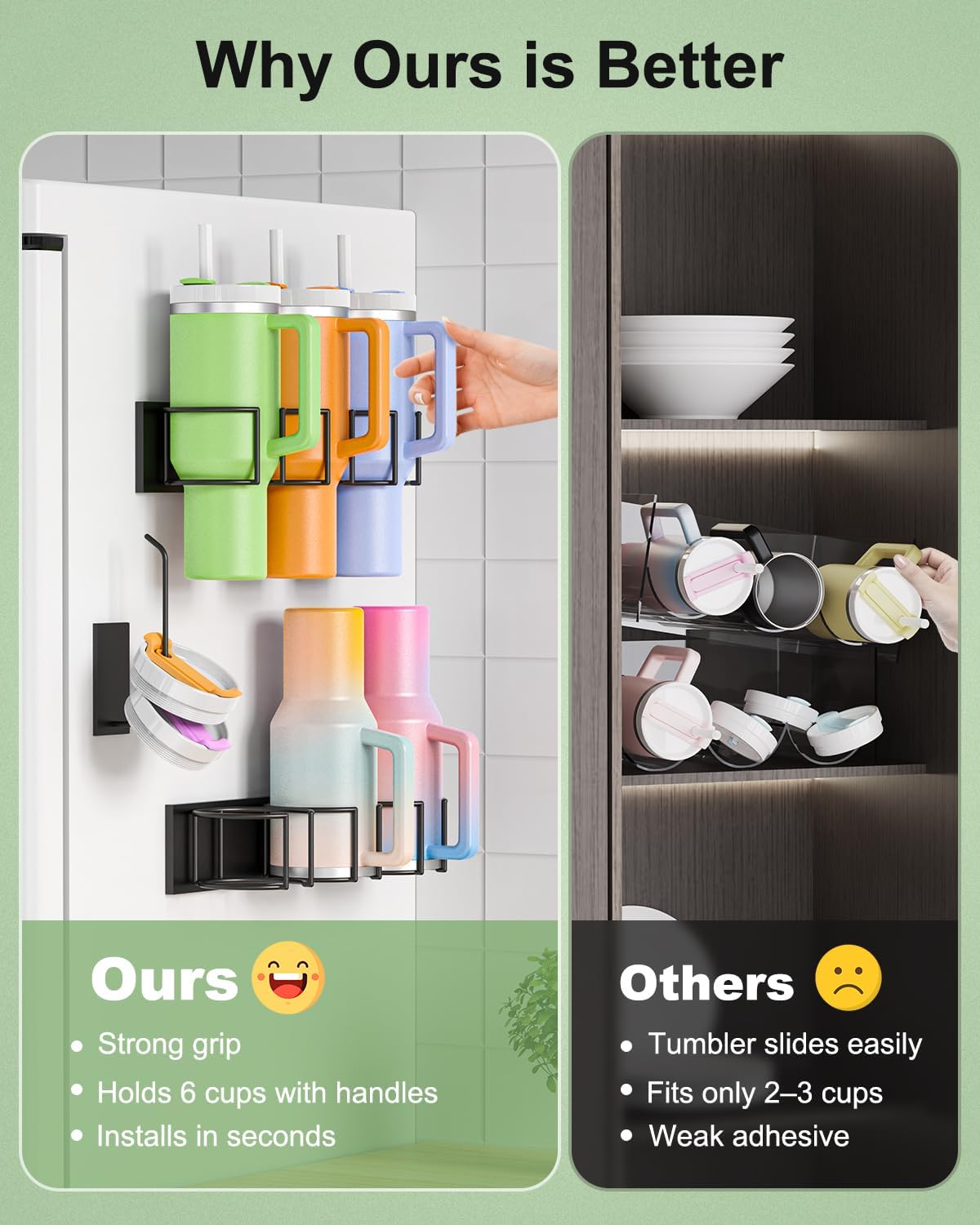 Magnetic Stanley Cup Holder for Refrigerator, Water Bottle Organizer with 2 Holders & 1 Lid Rack for Stanley 40 oz, Tumbler Lid Organizer for Stanley Cup Accessories, Ideal for Gifts - Image 4