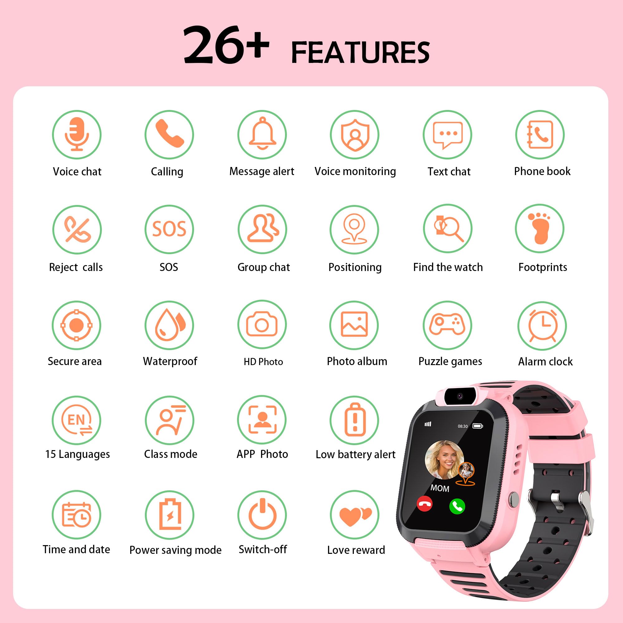Reloj Inteligente Niño con GPS Localizador - Llamadas Teléfonos Despertador Chat de Voz Juego IP68 Impermeable Modelo de Aula SOS - Smartwatch para Niños Niñas Digital Cumpleaños Regalos