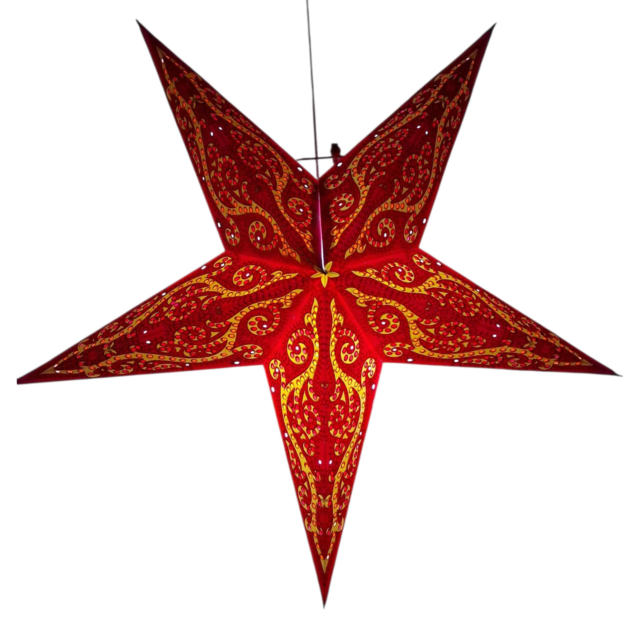 YEPSIO Lantern Lampshade Paper Star Light Shades Large 60cm Hanging Decorations for Christmas Wedding Home Decoration Birthday Party Foldable 5 Pointed Star (Glitter Red, Golden)
