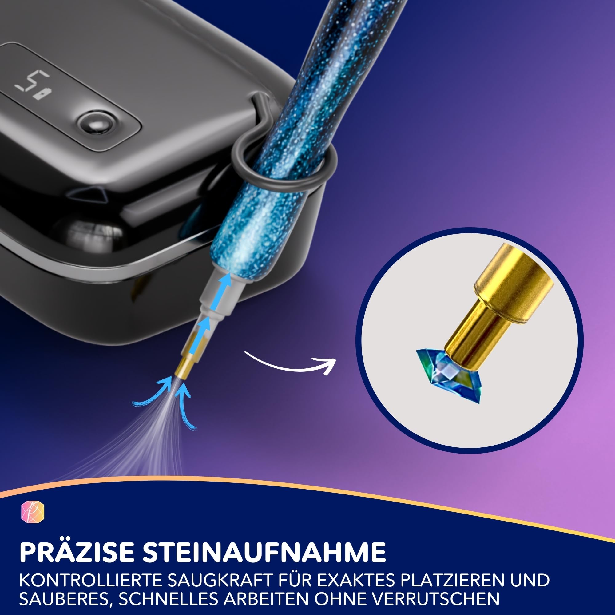 Picmondoo E-Painter 2.0 Black Edition Elektrischer Diamond Painting Stift 5 Leistungsstufen Display kabelloser Akku 11-teiliges Set
