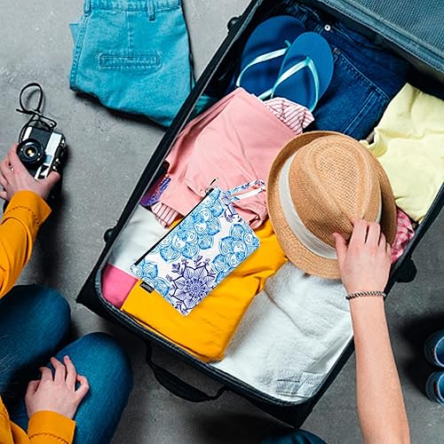 Miniatura 8 de Gloppie Bolsa de maquillaje de viaje para mujer, bolsa de cosméticos, pequeña bolsa de maquillaje con cremallera, D- Flor azul blanca, Moda