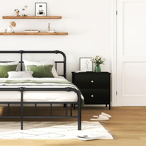 Miniatura 5 de BOLUO - Juego de 2 mesitas de noche con 2 cajones para dormitorio, color negro, mesita de noche pequeña, mesita auxiliar moderna con cajones de tela