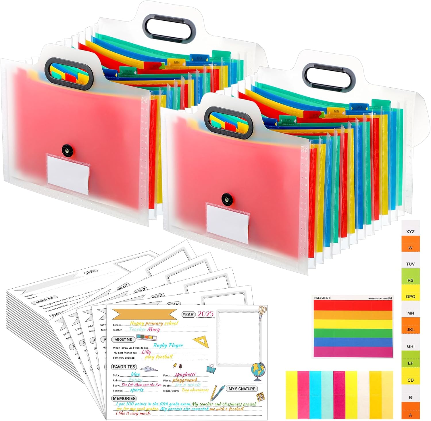 Motipuns School Memory Box K-12 Memory Book Photo Album for Kids, School Years Keepsake Scrapbook from Preschool Through 12th Grade with 13 Pocket for Storage Pictures File Keeper(2 Pcs,White)