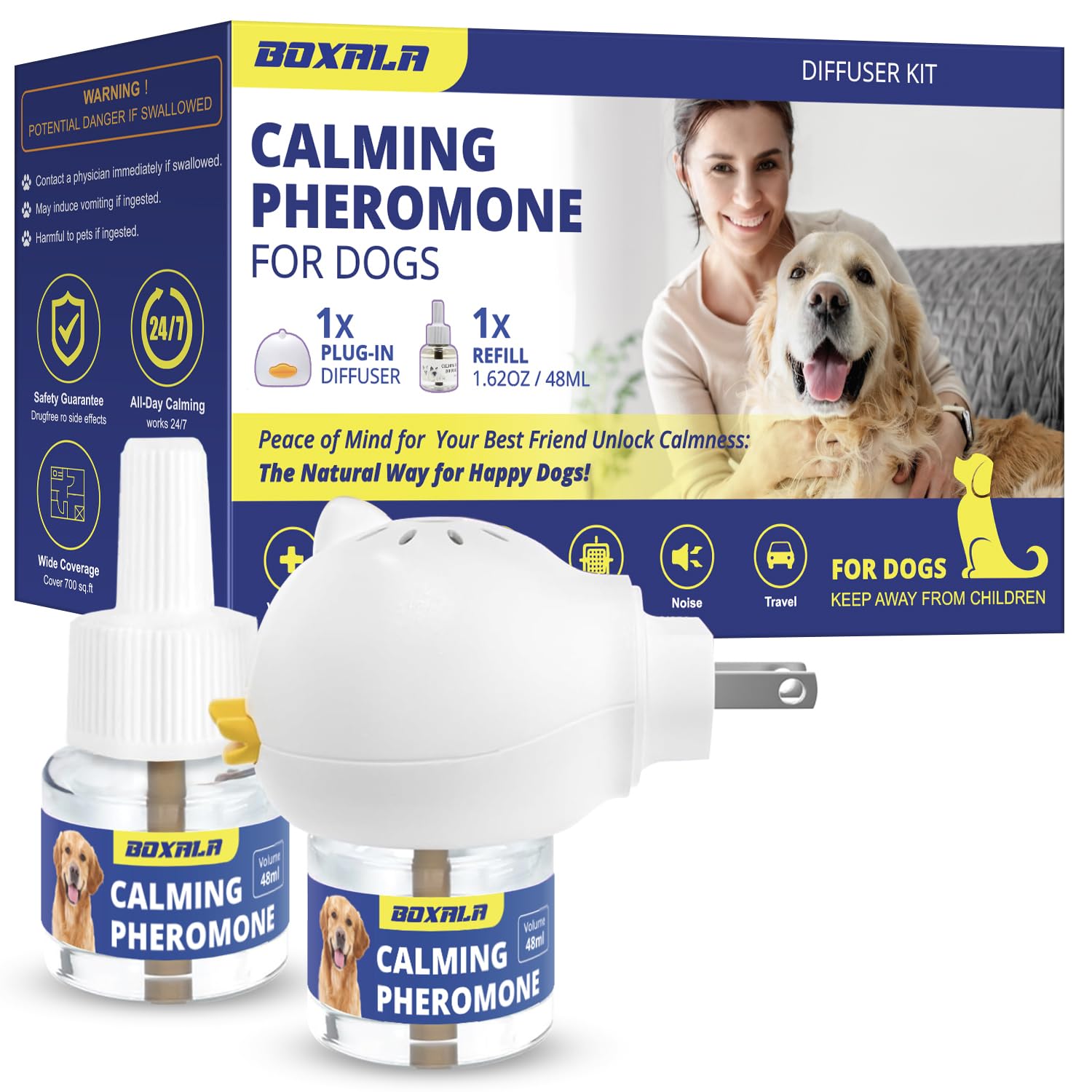 Pheromone Diffuser for Dogs: Calming Pheromone Diffuser Kit - Dog Calming Diffuser - Calming Pheromones - Dog Anxiety Relief - Calming Diffuser for Dogs - Pet Calming Diffuser - 1 Diffuser 2 Refill