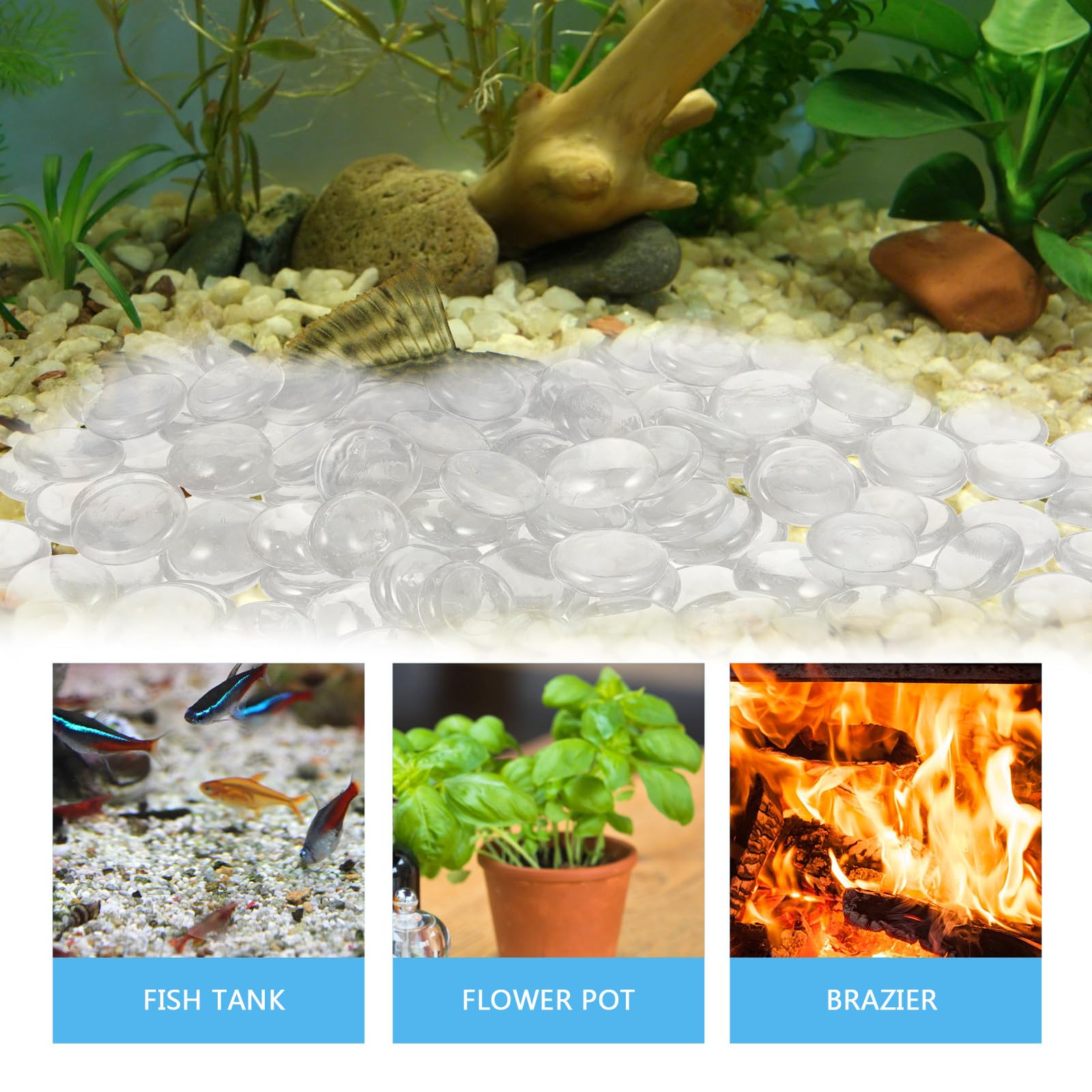 Pierres de Verre pour Aquarium 1kg, Verre Décoratif Multi-Usage | 16-19 Mm, pour Pot de Fleurs et Arrangements Floraux, Sachet Unique pour Décoration de Fête